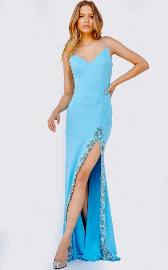 High Slit Backless Sheath Dress By Jovani -09009