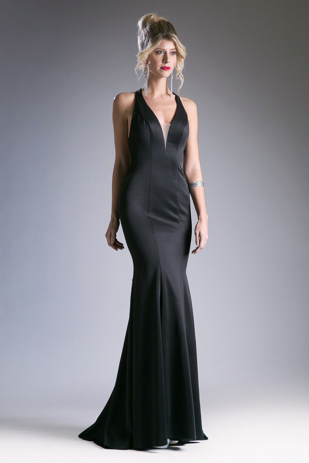 Fitted Gown With Halter Neckline, Open Back And Ruffle Back Detail by Cinderella Divine -11661