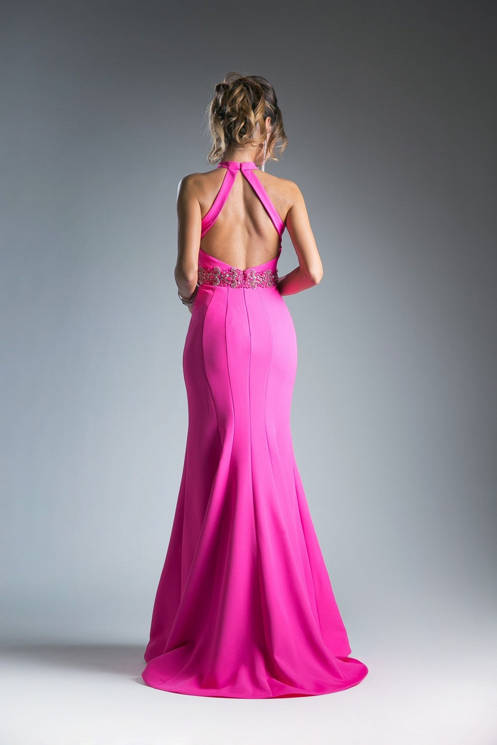 Beaded Belt Sateen Sheath Dress by Cinderella Divine -11978