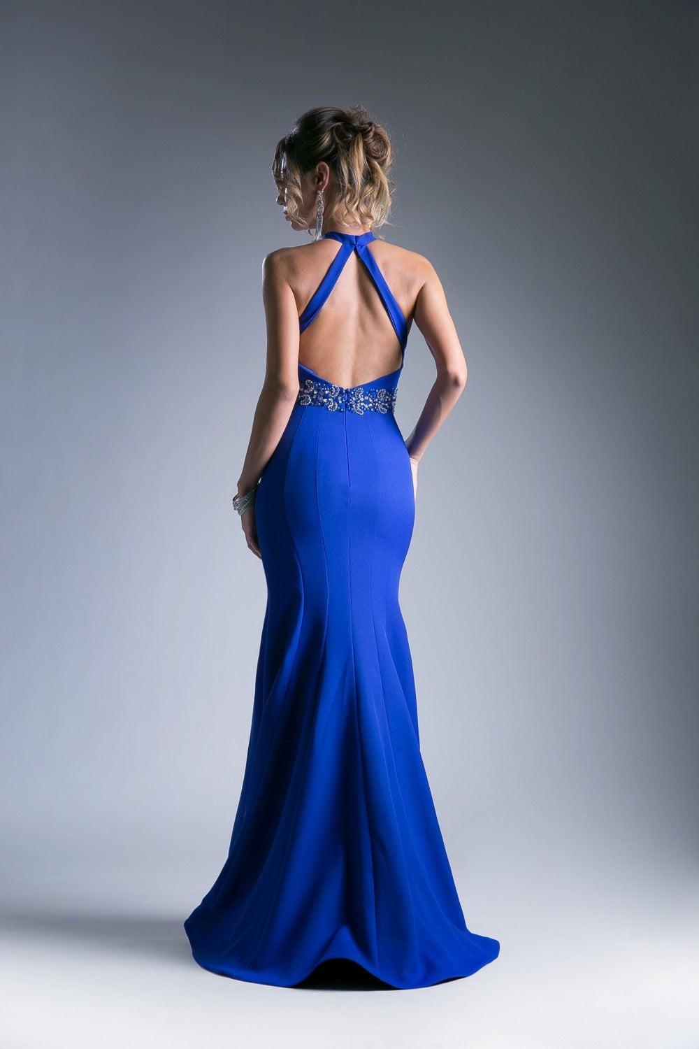 Beaded Belt Sateen Sheath Dress by Cinderella Divine -11978