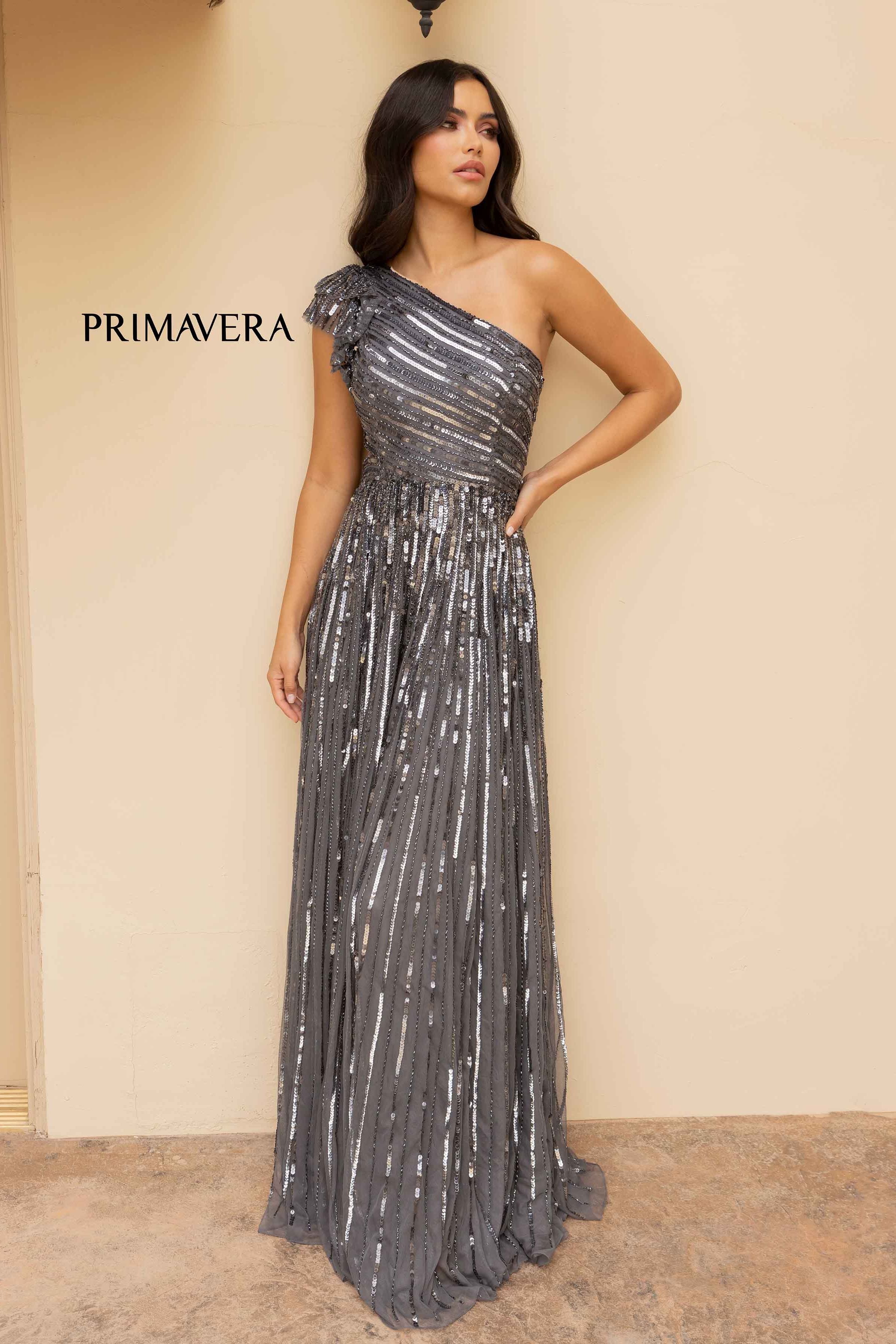 Asymmetrical Sequined Flowy Dress By Primavera Couture -12009