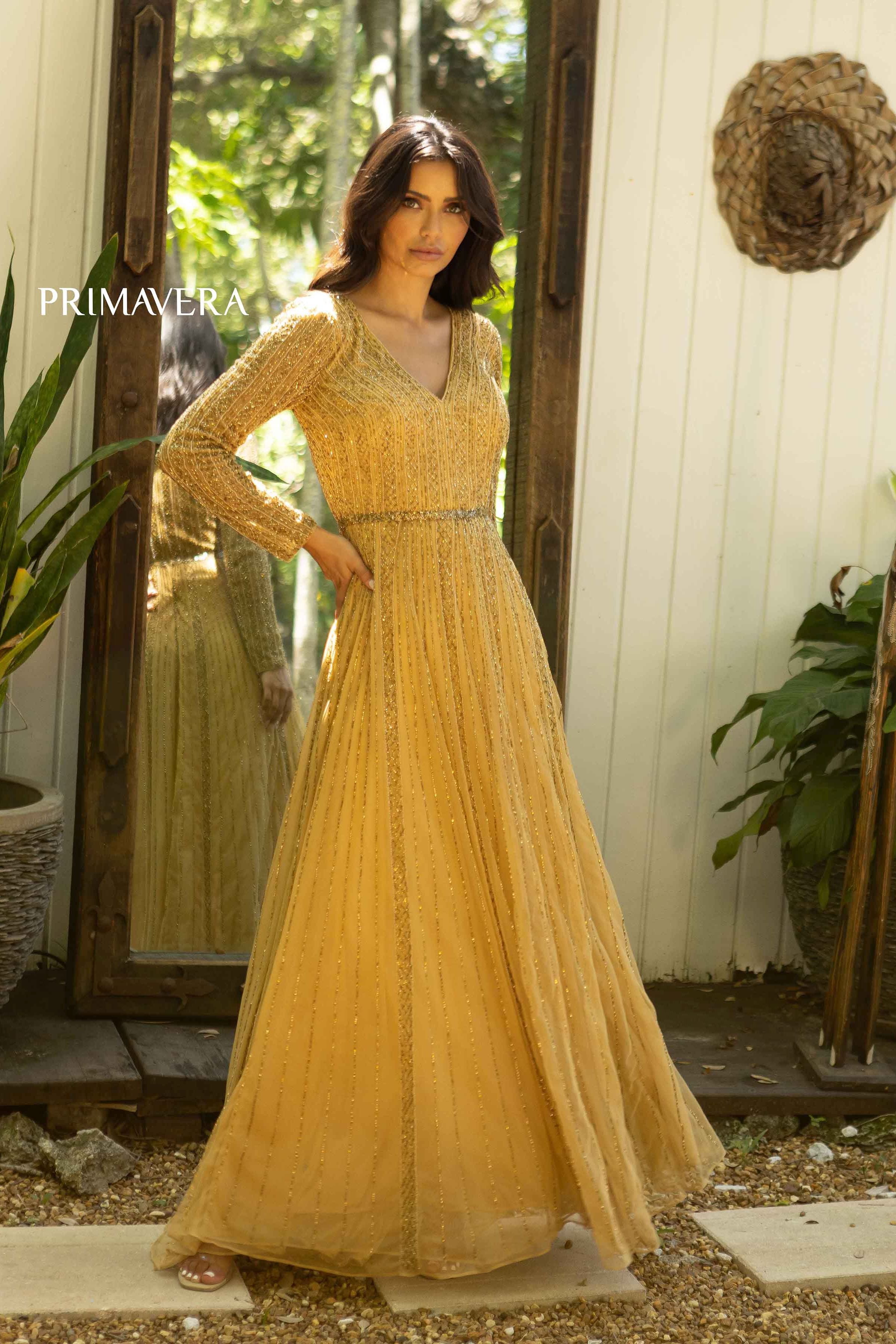 Long Sleeve A-Line Gown By Primavera Couture -12010