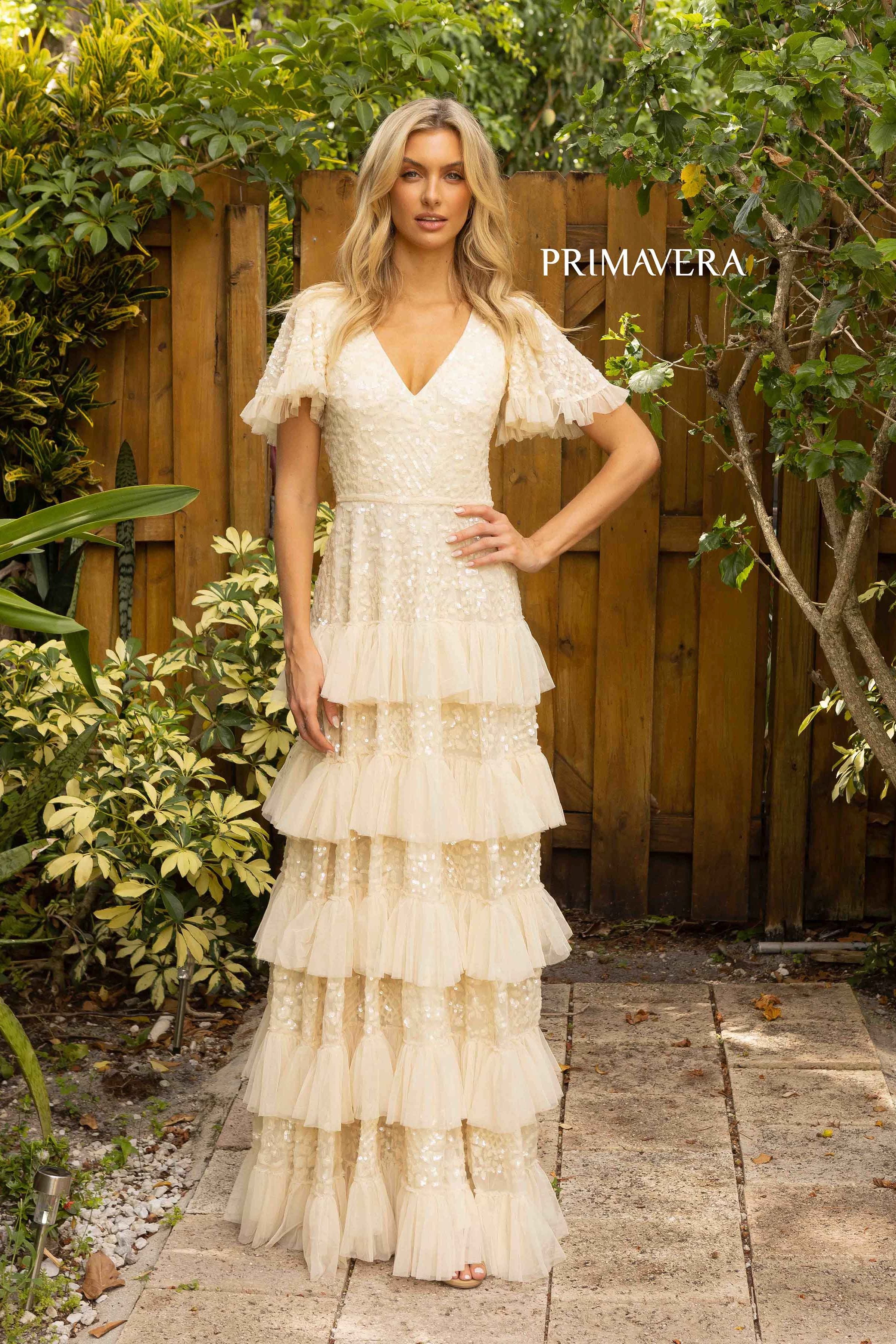 V Neck A-Line Embellished Dress By Primavera Couture -12017