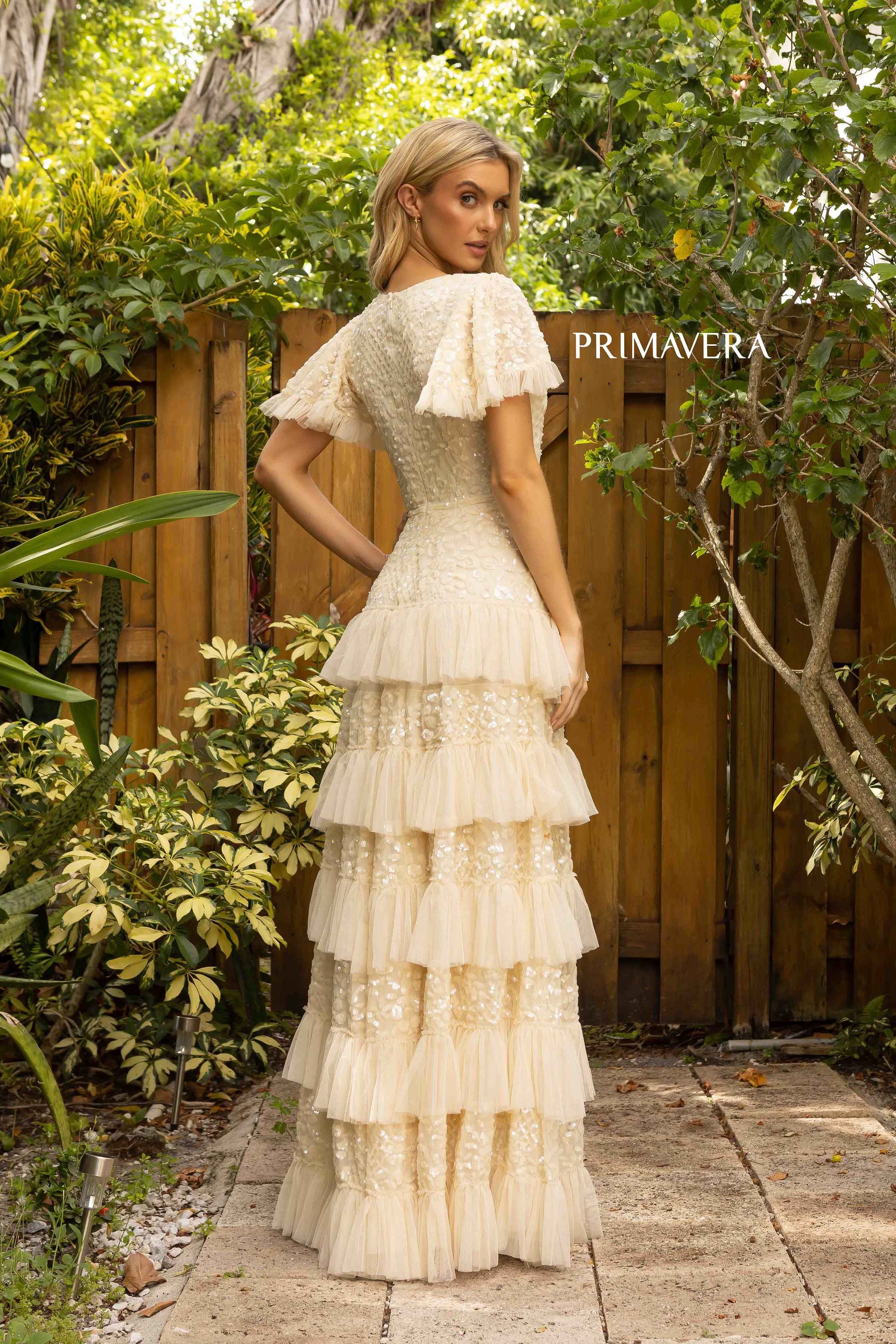V Neck A-Line Embellished Dress By Primavera Couture -12017