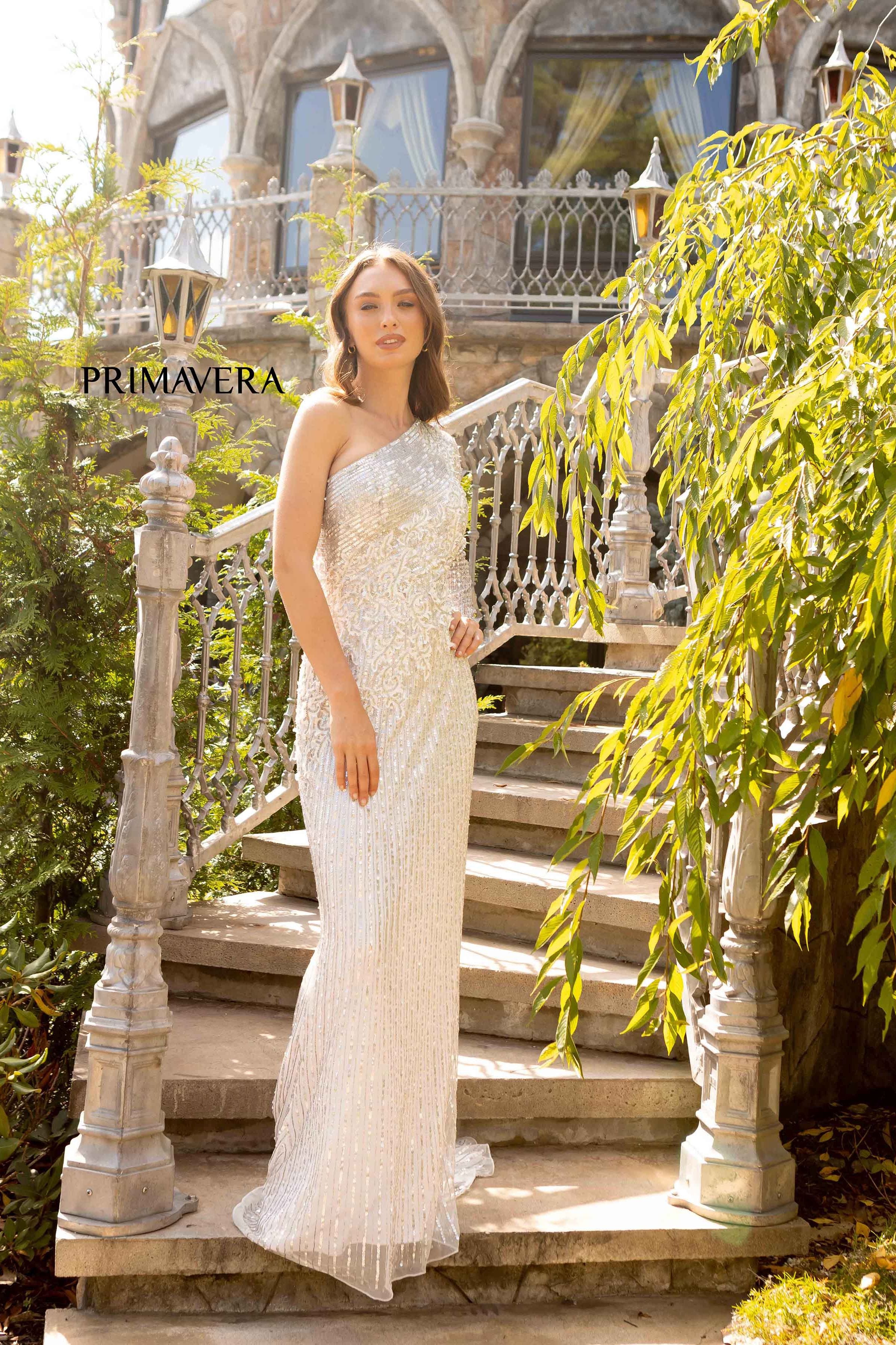 Asymmetrical Neck Column Gown By Primavera Couture -12025
