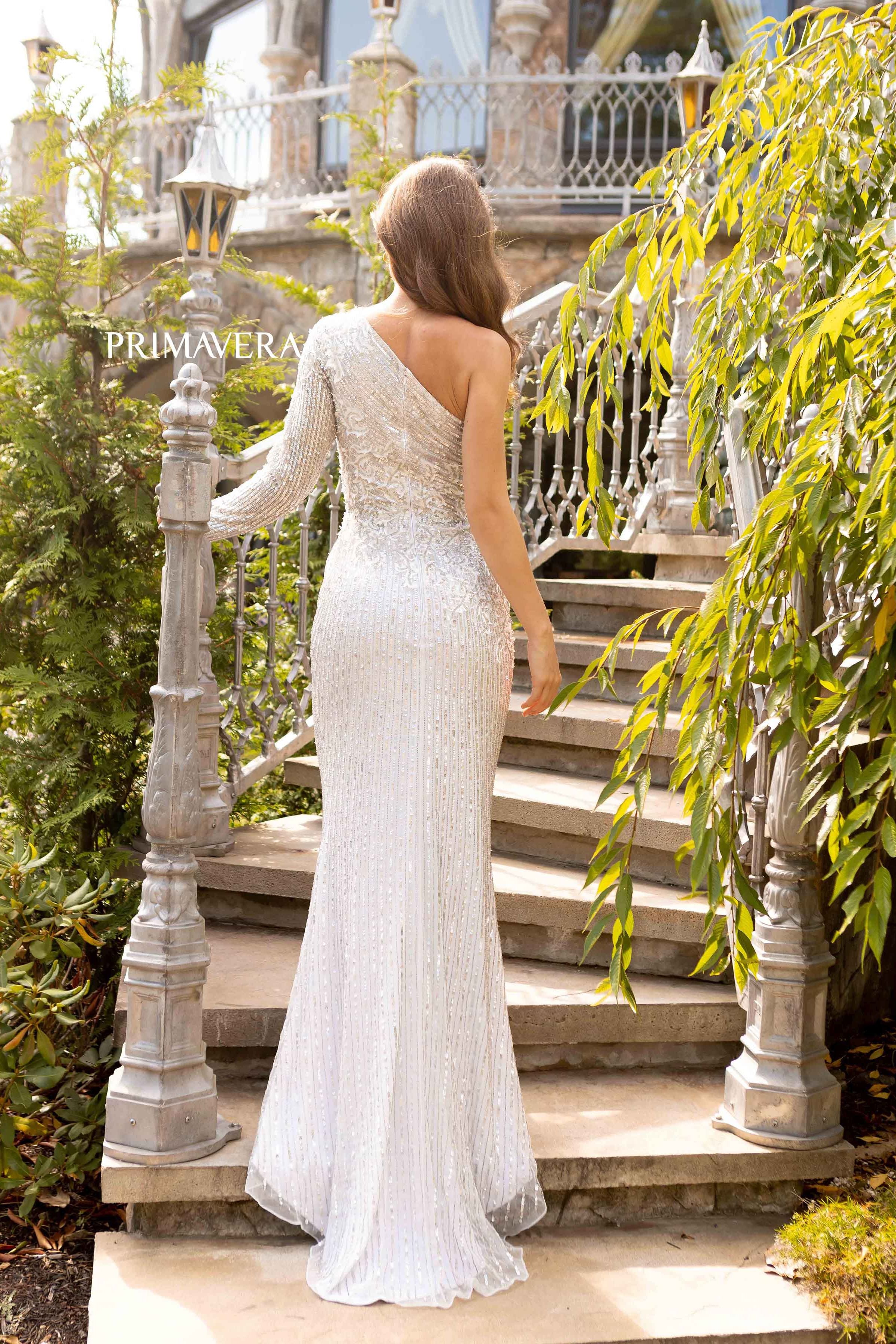 Asymmetrical Neck Column Gown By Primavera Couture -12025