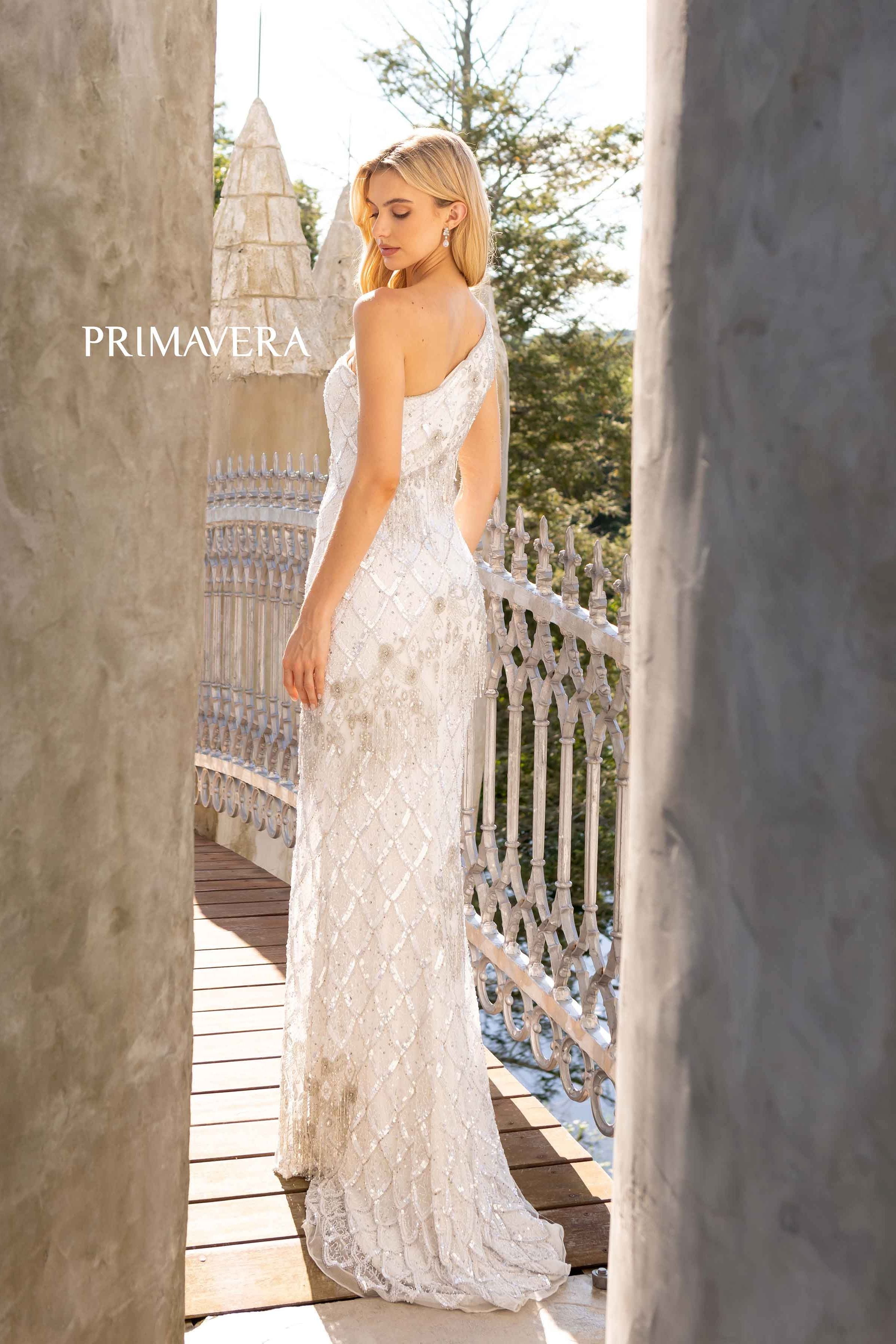 One-Sleeve Embellished Evening Gown By Primavera Couture -12051
