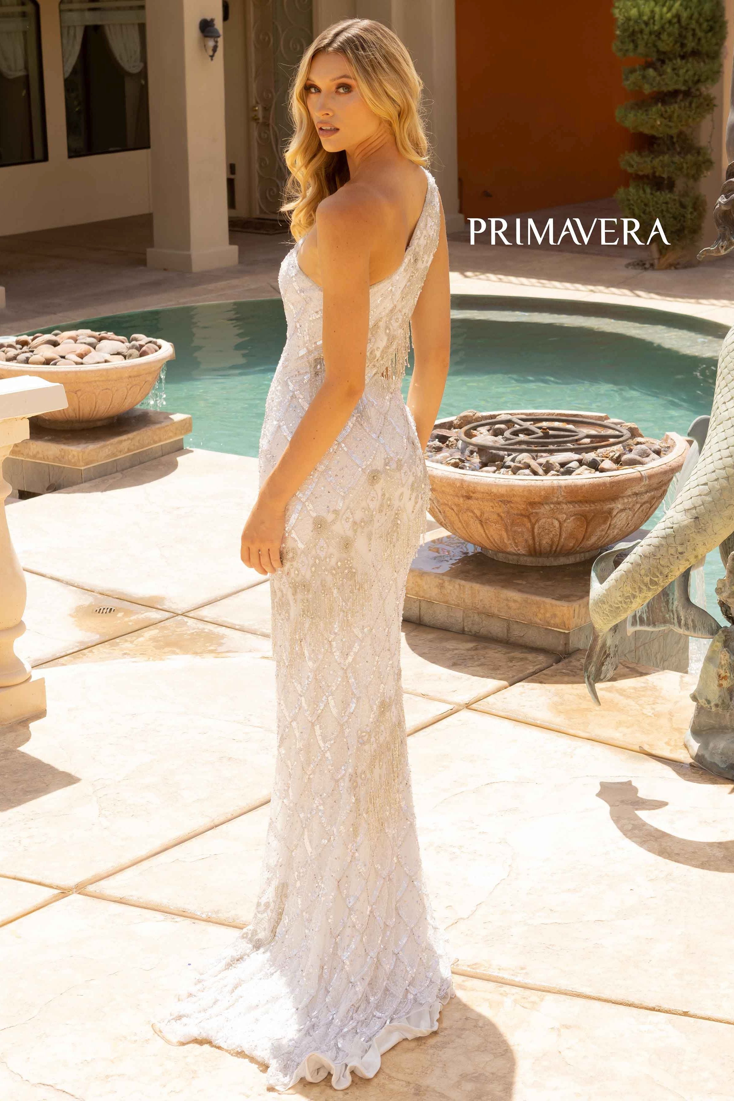 One-Sleeve Embellished Evening Gown By Primavera Couture -12051