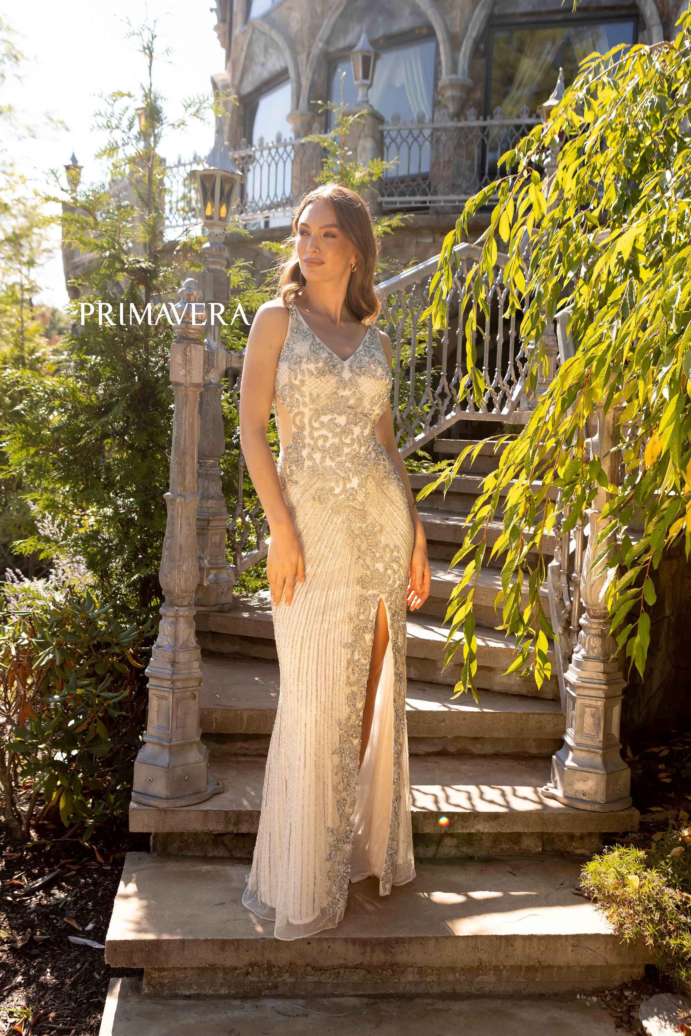 Bare Back Embellished Gown By Primavera Couture -12056