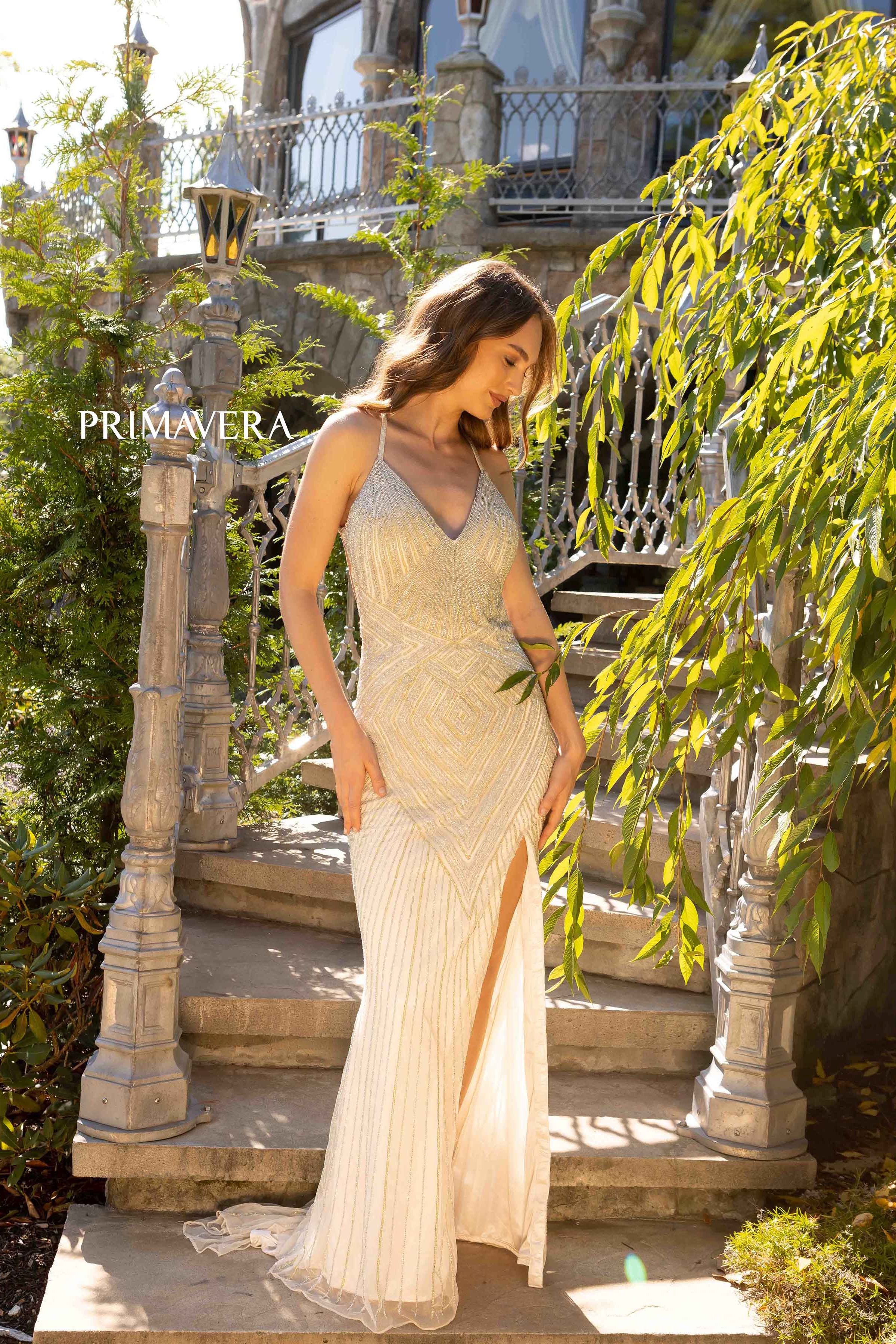 Sleeveless High Slit Dress By Primavera Couture -12067