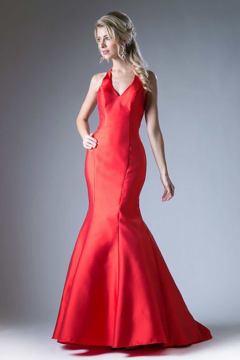 Fitted Mikado Mermaid Gown With Scoop Neckline And Razorback by Cinderella Divine -13038