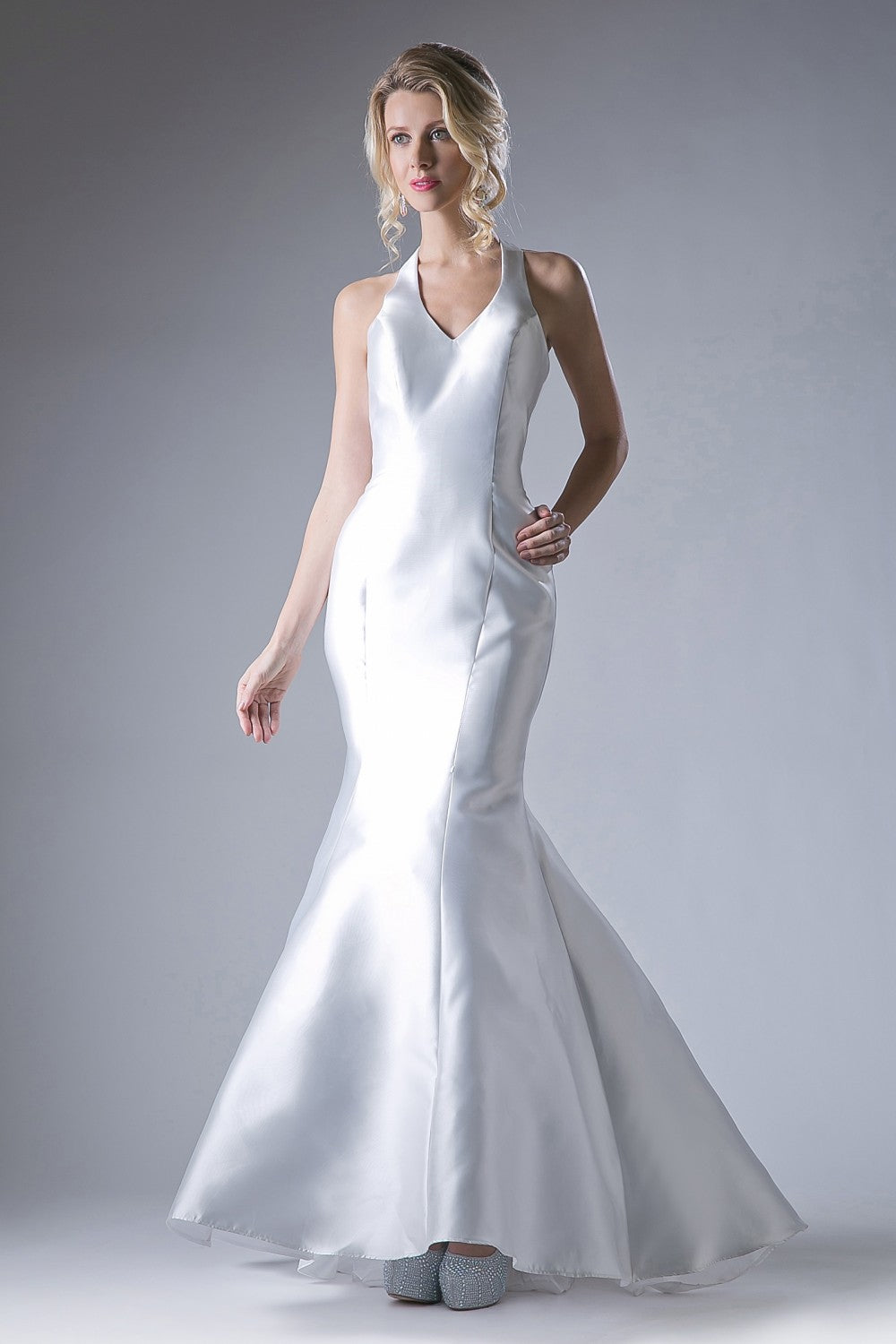 Fitted Mikado Mermaid Gown With Scoop Neckline And Razorback by Cinderella Divine -13038