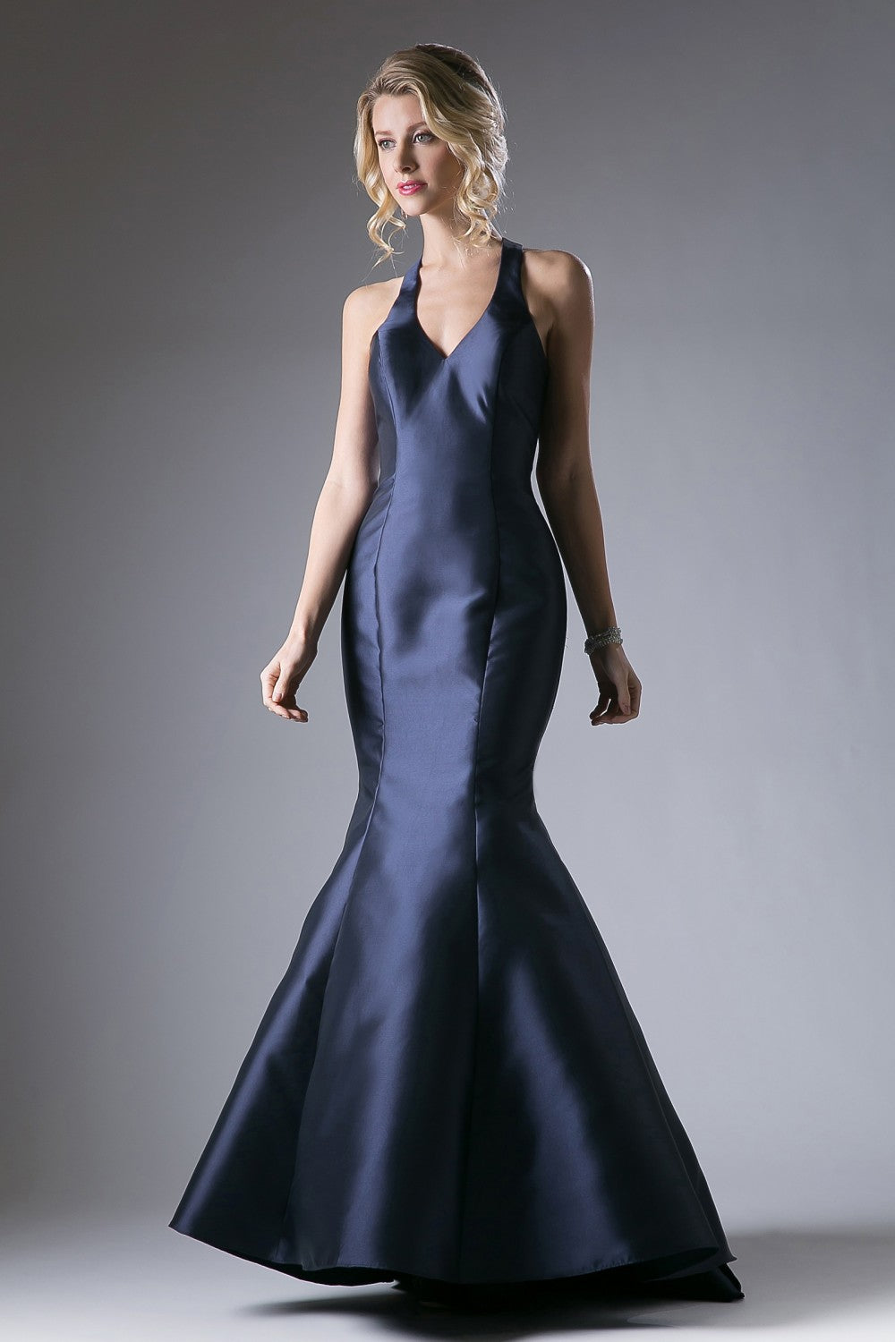 Fitted Mikado Mermaid Gown With Scoop Neckline And Razorback by Cinderella Divine -13038