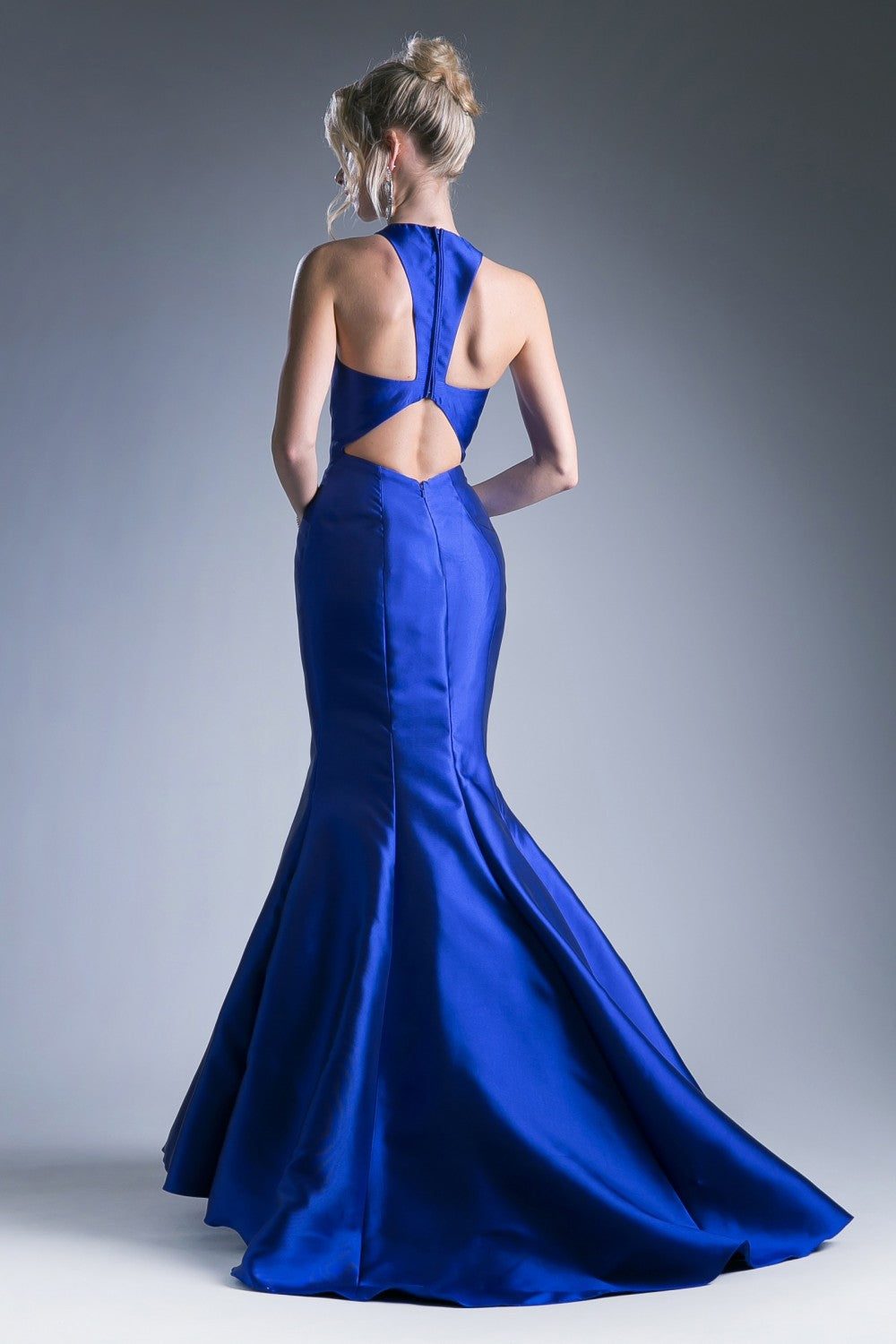 Fitted Mikado Mermaid Gown With Scoop Neckline And Razorback by Cinderella Divine -13038