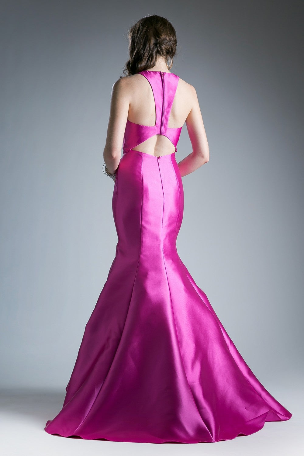 Fitted Mikado Mermaid Gown With Scoop Neckline And Razorback by Cinderella Divine -13038