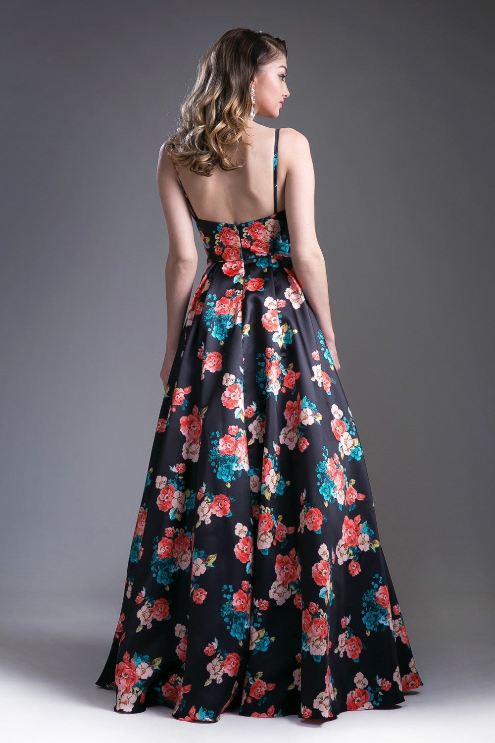 Mikado Ball Gown With Floral Print And Pockets by Cinderella Divine -13103