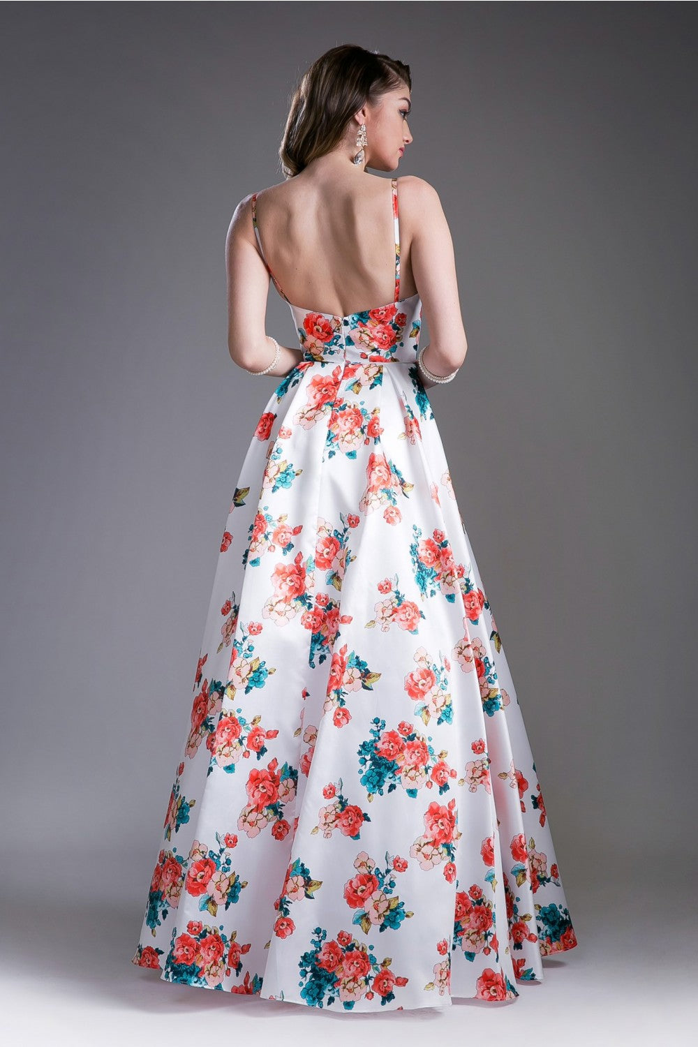 Mikado Ball Gown With Floral Print And Pockets by Cinderella Divine -13103