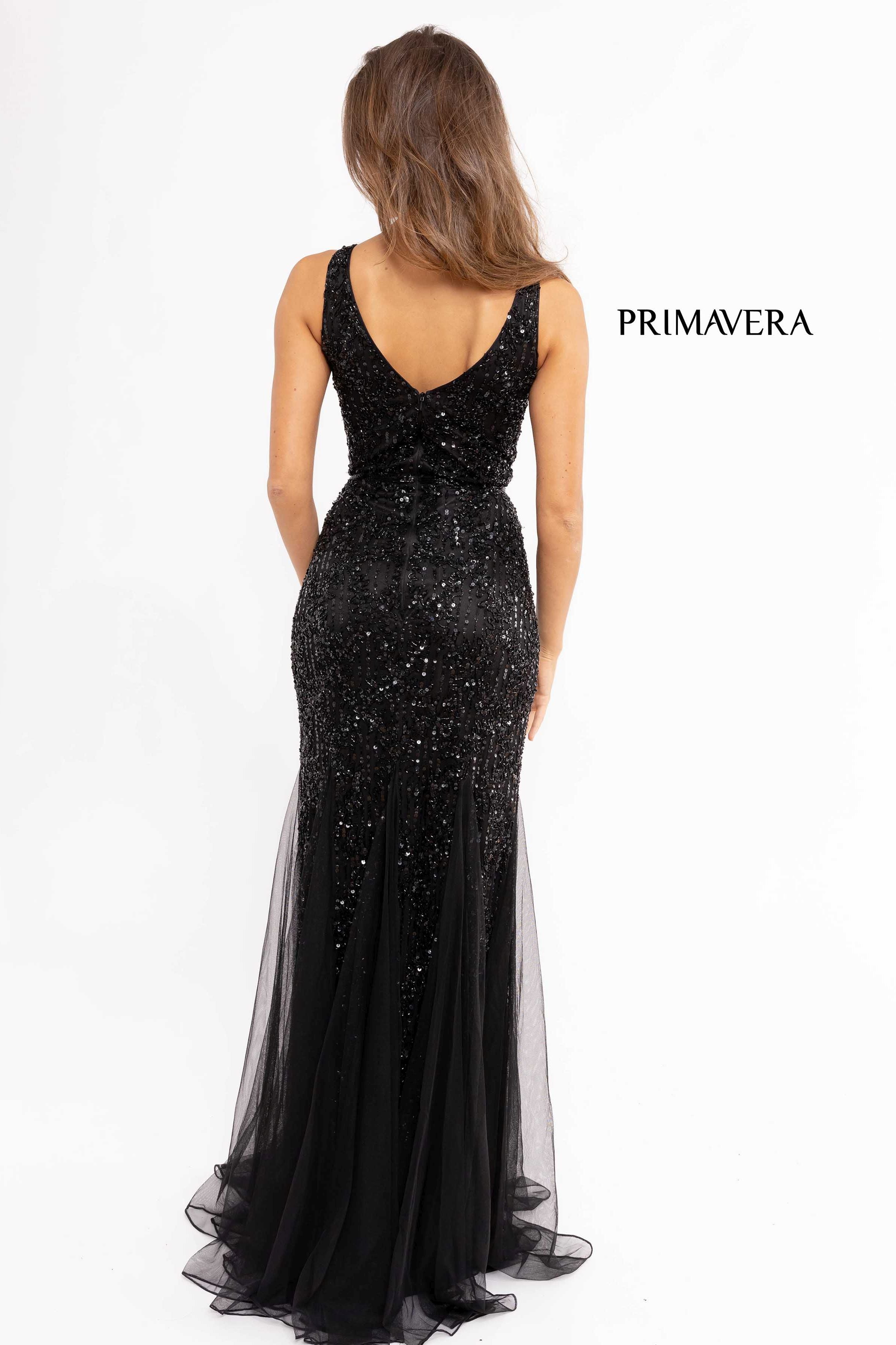 V Neck Sleeveless Sheath Gown By Primavera Couture -13107