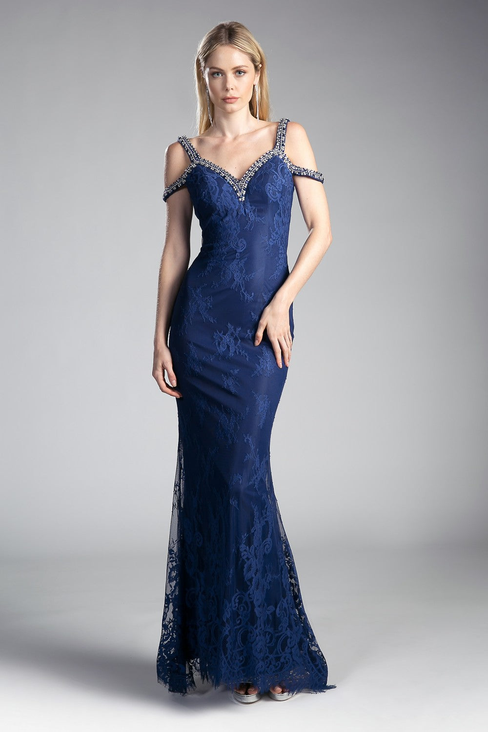 chinese dress ladies A-Line Sweetheart Neck Tulle Lace Dark Blue Long Prom Dress, Dark Blue Long Formal Dress Custom Size / Dark Blue main image 0