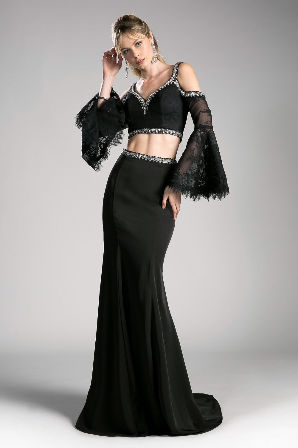 Long Two Piece Bell Sleeve Dress by Cinderella Divine -13114