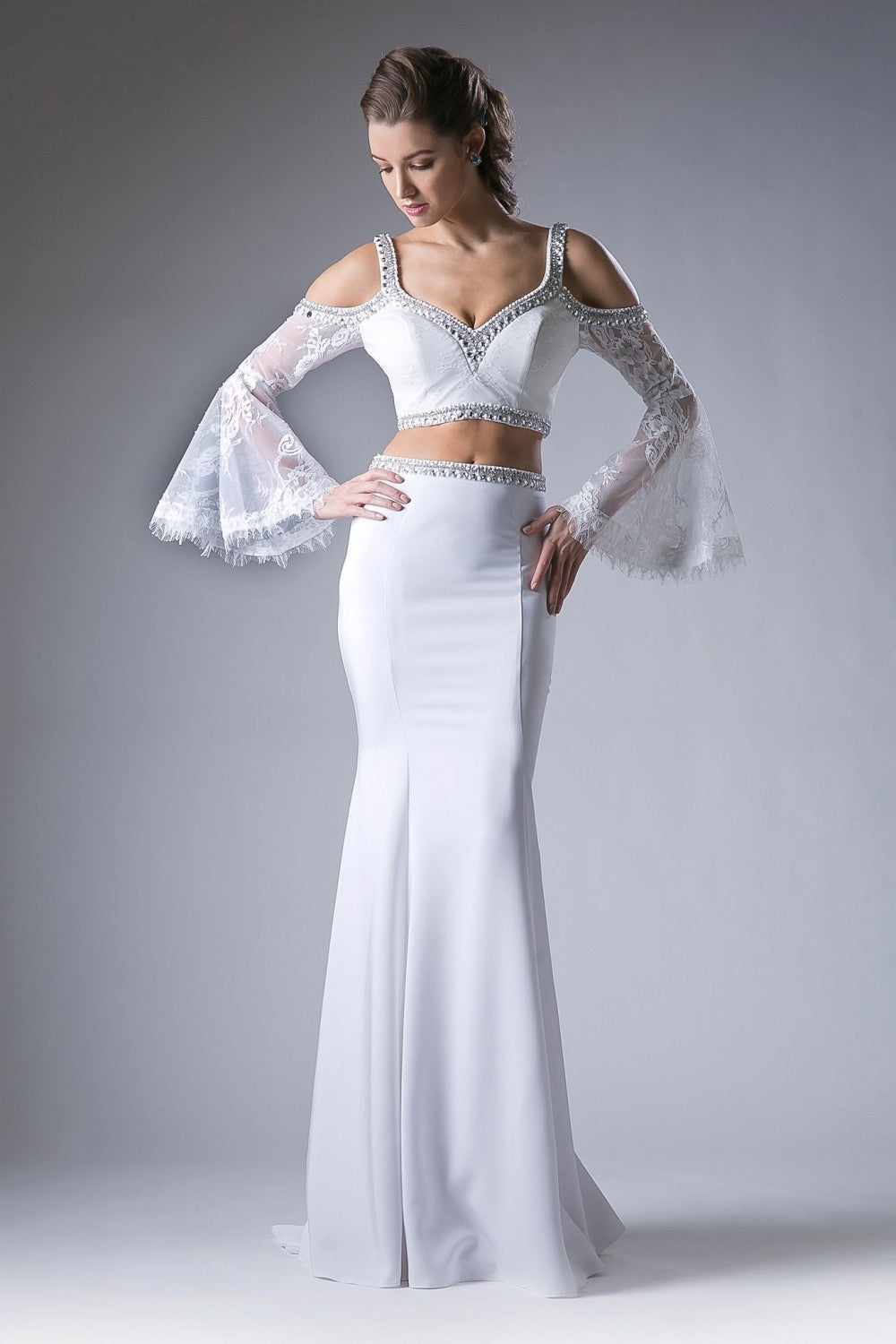 Long Two Piece Bell Sleeve Dress by Cinderella Divine -13114