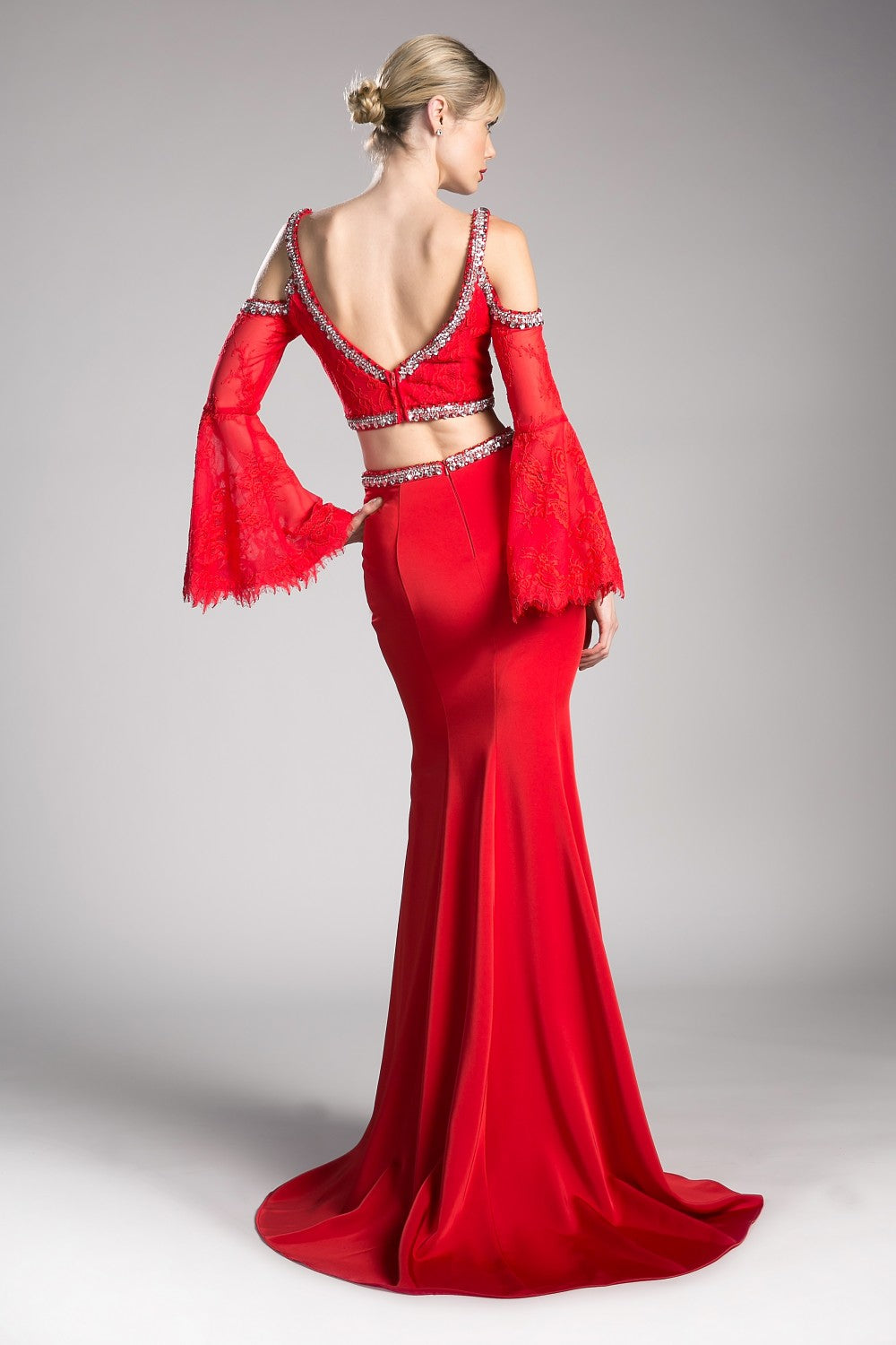 Long Two Piece Bell Sleeve Dress by Cinderella Divine -13114