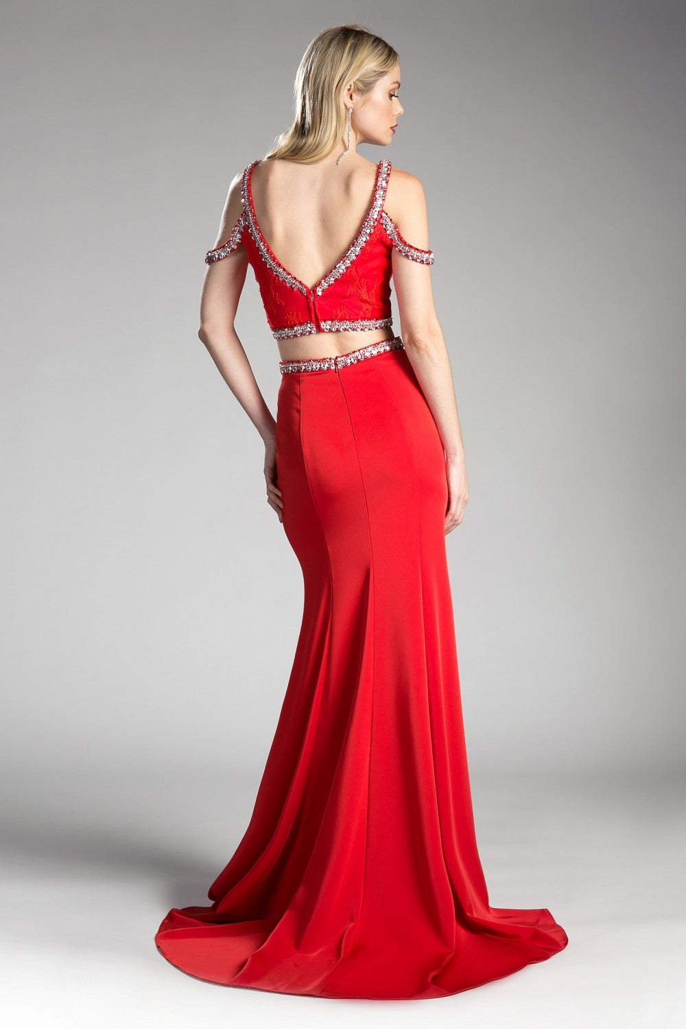 Two Piece Fitted Gown With Stretch Jersey And Beaded Details by Cinderella Divine -13114A