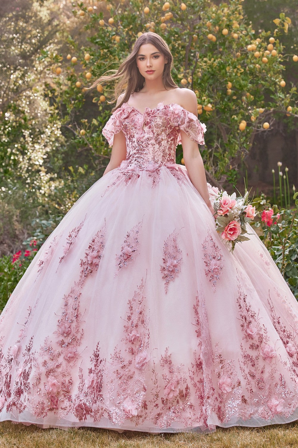 Floral Off The Shoulder Quince Ball Gown By Cinderella Divine -15701