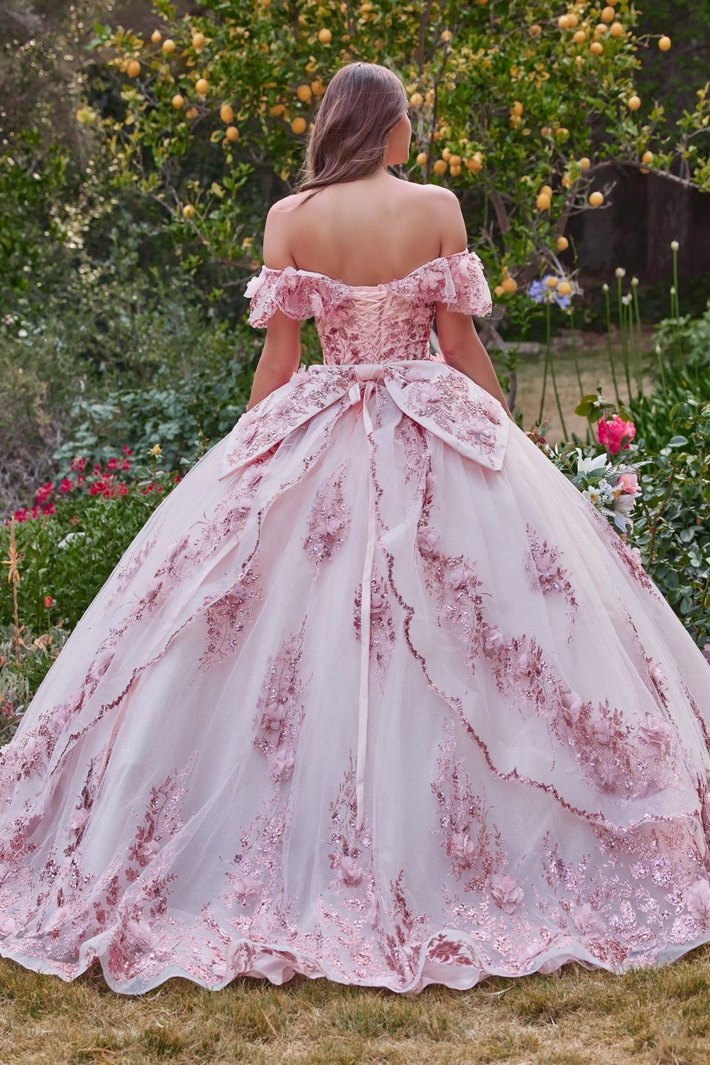 Floral Off The Shoulder Quince Ball Gown By Cinderella Divine -15701