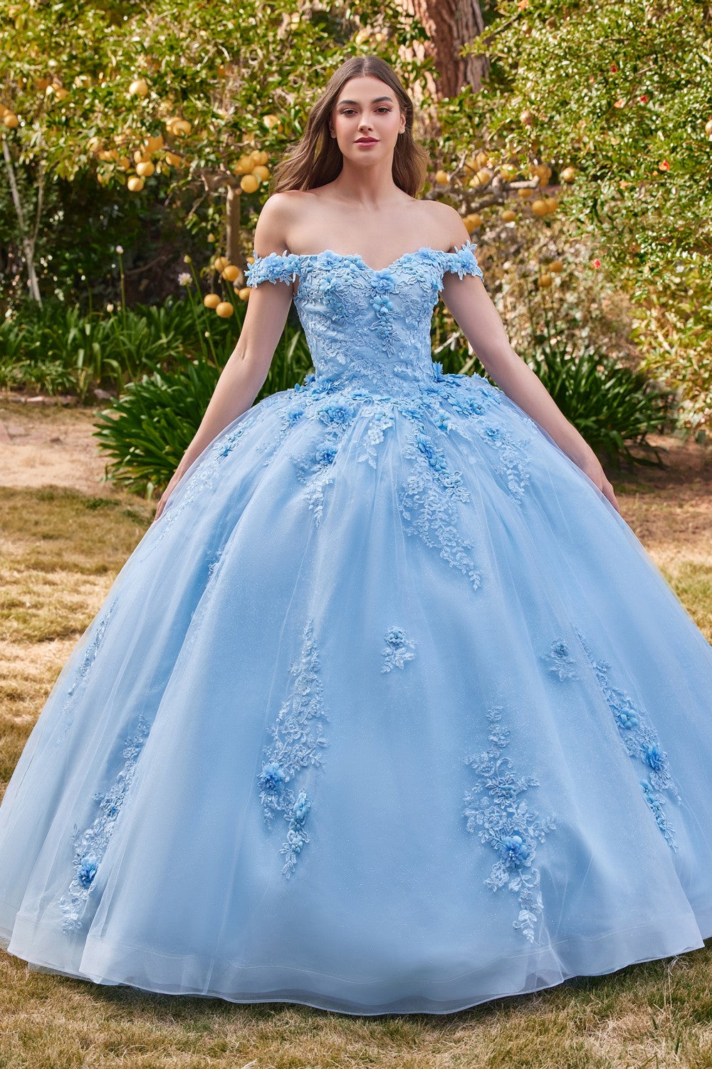 Off The Shoulder Floral Quince Ball Gown By Cinderella Divine -15702