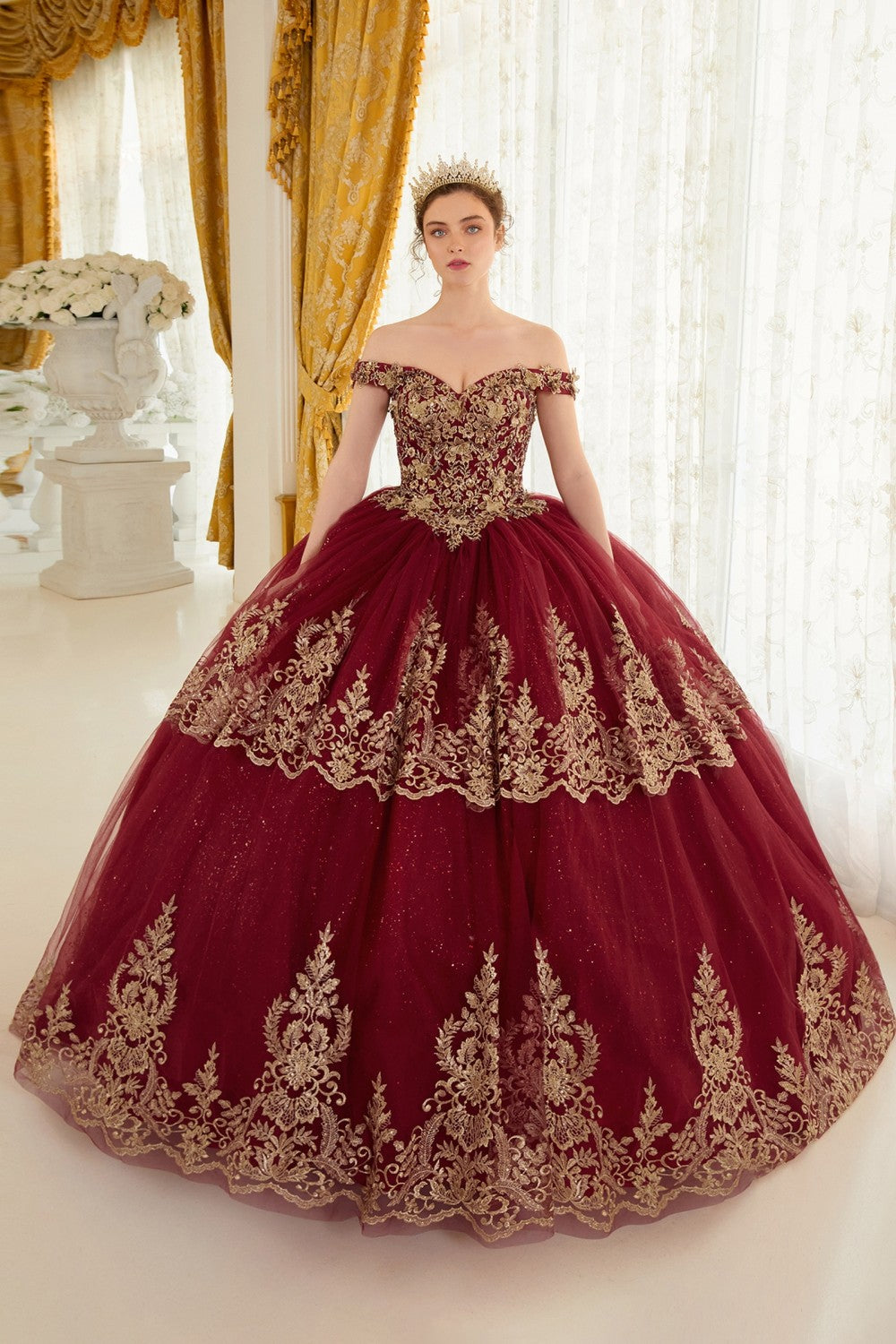 Layered Lace Quinceanera Ball Gown By Cinderella Divine -15705