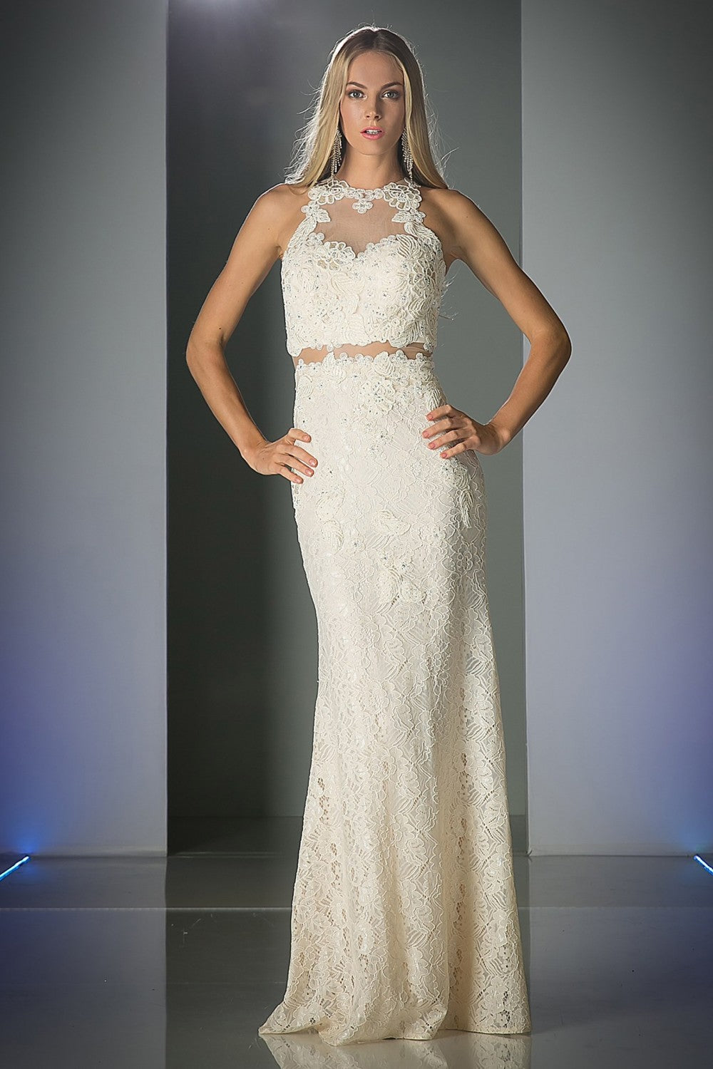 Beaded Lace Sheath Dress by Cinderella Divine -1586