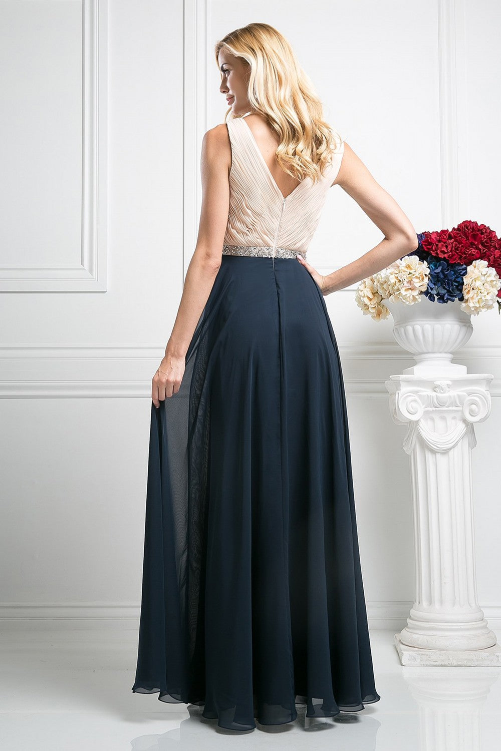 Beaded Belt Chiffon A - Line Dress by Cinderella Divine -1968