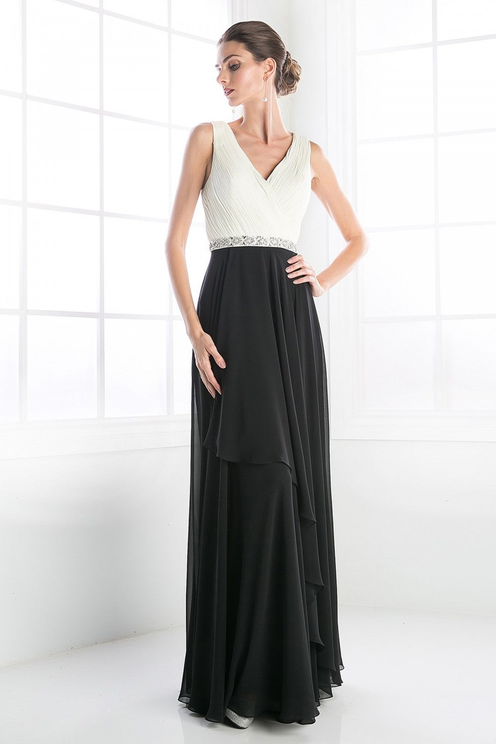 Beaded Belt Chiffon A - Line Dress by Cinderella Divine -1968