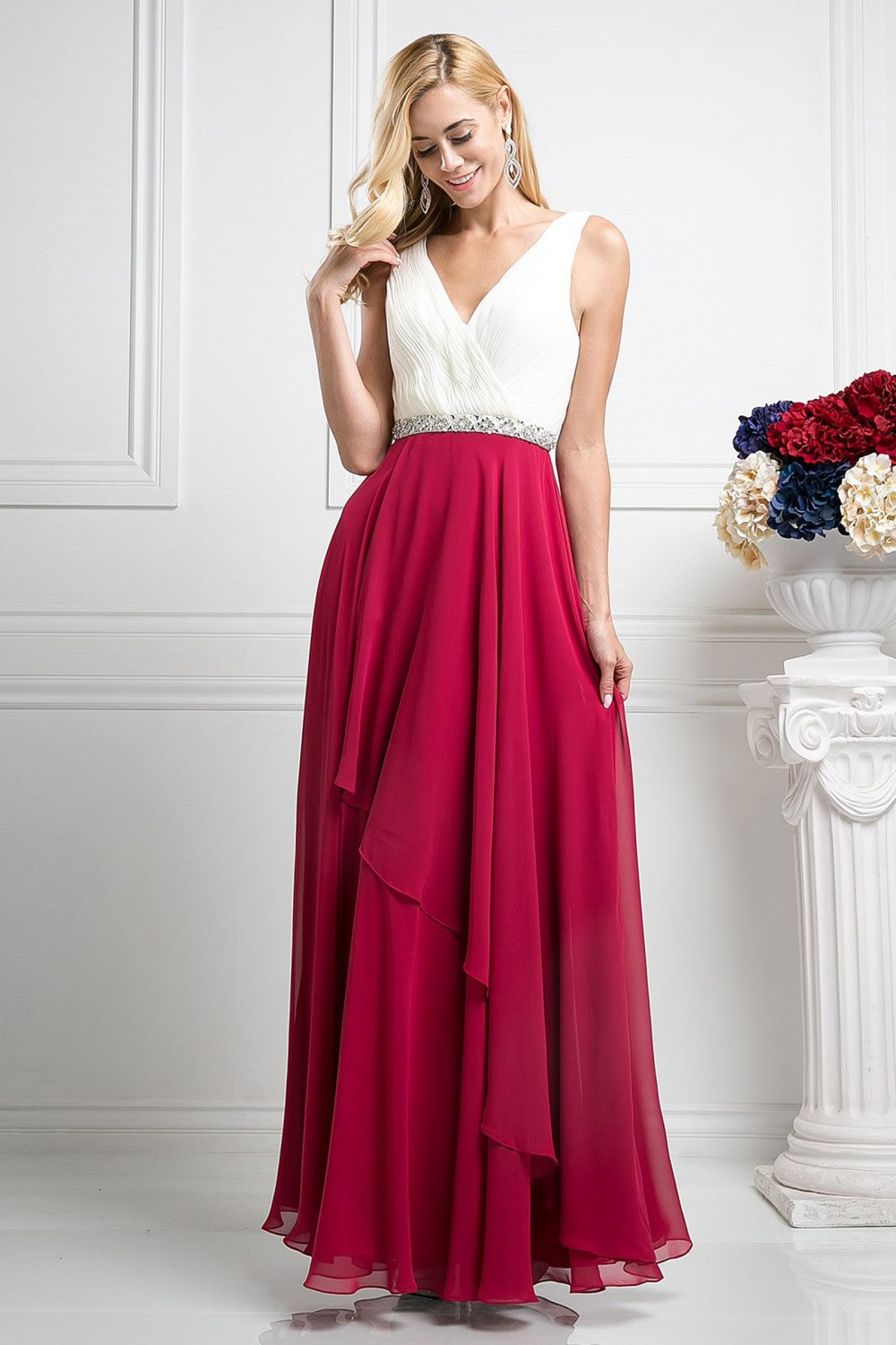 Beaded Belt Chiffon A - Line Dress by Cinderella Divine -1968