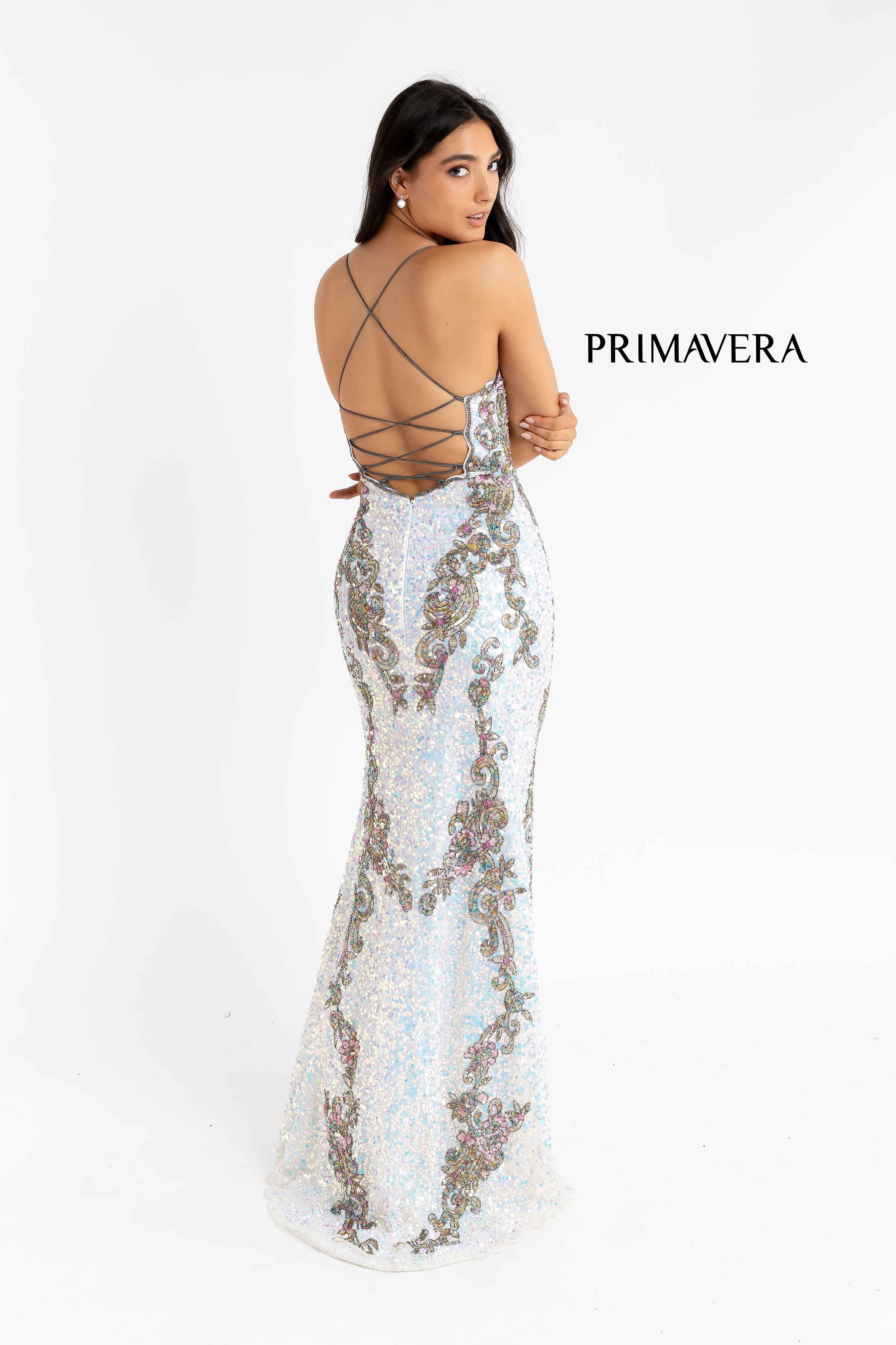 Plunging V-Neck Strappy Gown With Slit By Primavera Couture -3211