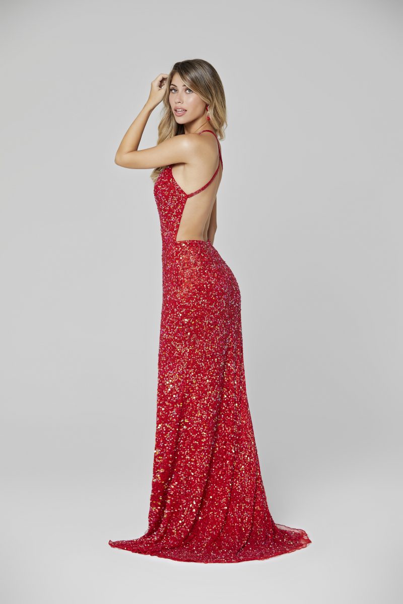 Sheath Sequin V Neck Gown 02 By Primavera Couture -3291