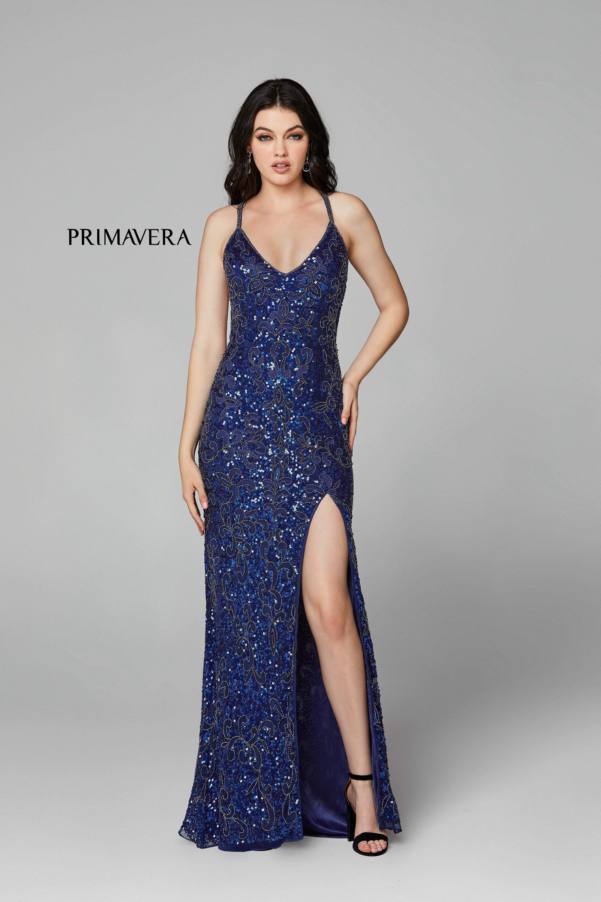 Full Sequin Beaded Dress With V Neckline 01 By Primavera Couture -3295