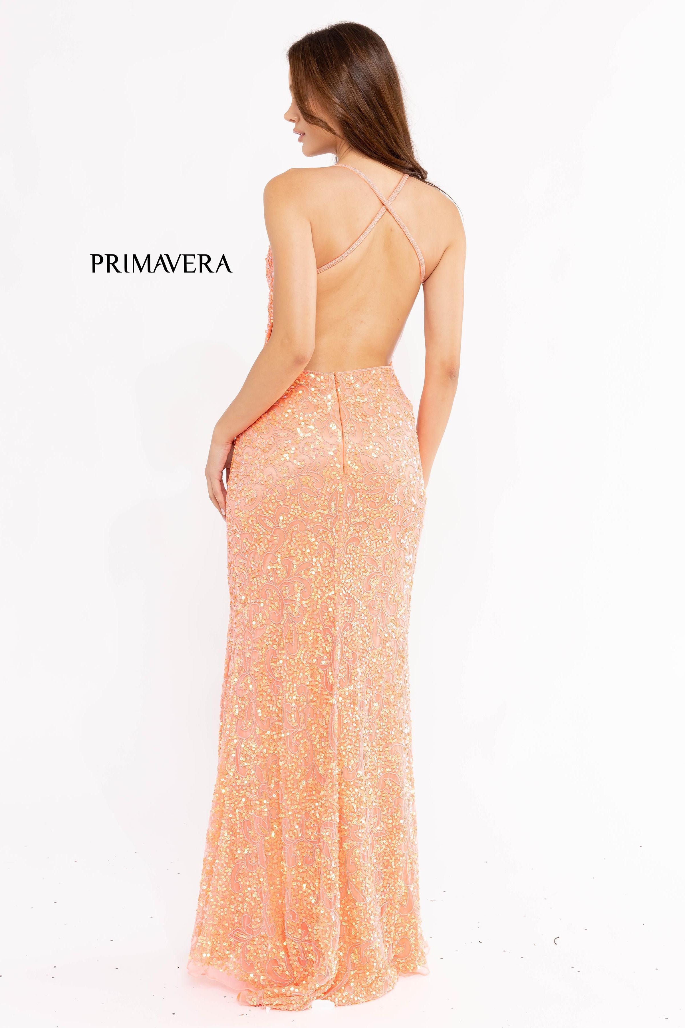 Full Sequin Beaded Dress With V Neckline 01 By Primavera Couture -3295