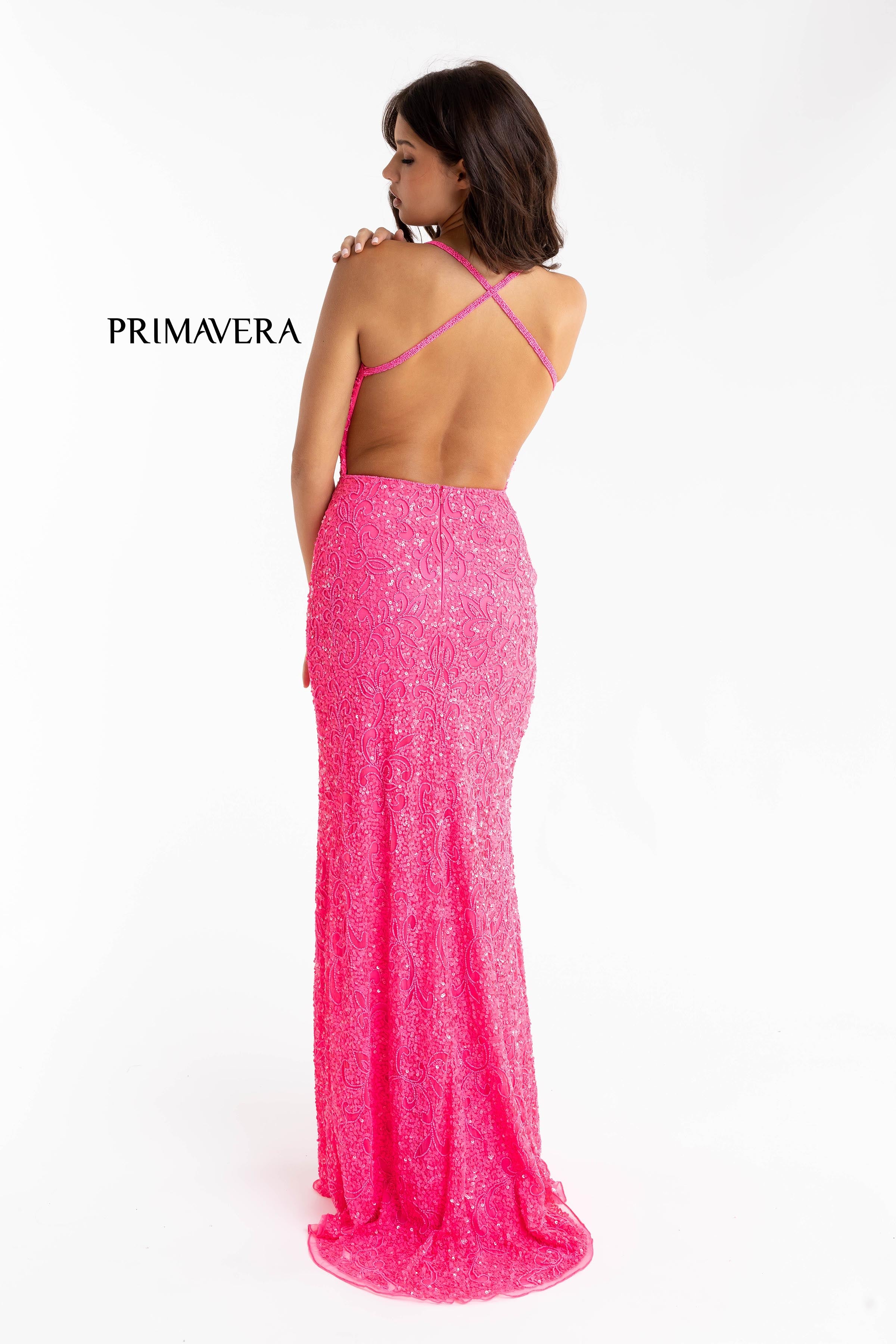 Full Sequin Beaded Dress With V Neckline By Primavera Couture -3295