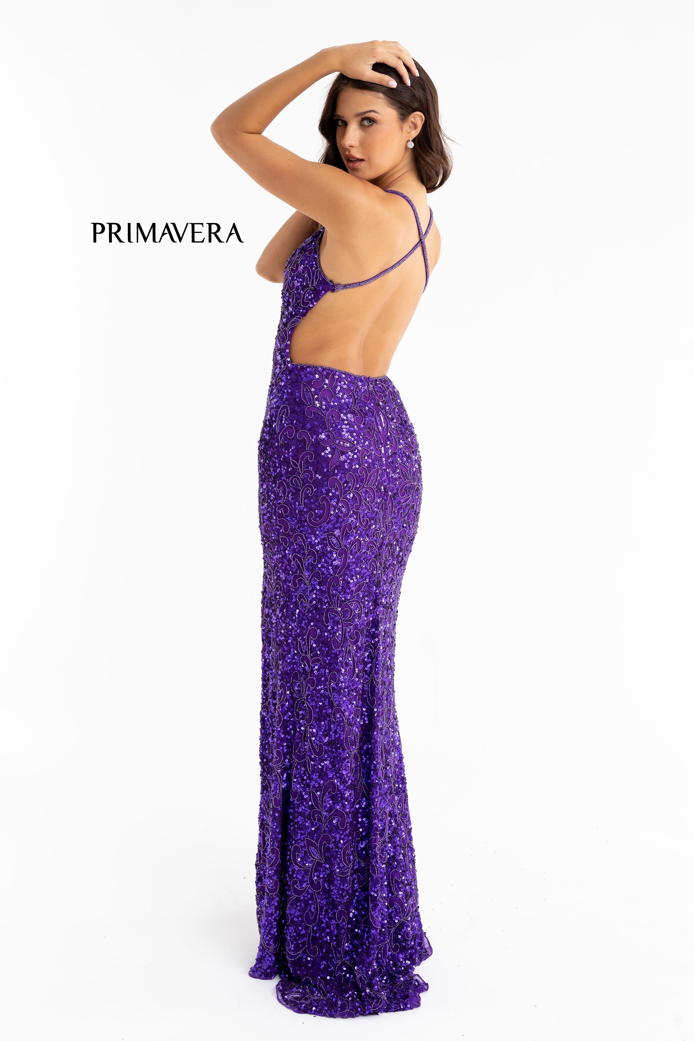 Full Sequin Beaded Dress With V Neckline 01 By Primavera Couture -3295