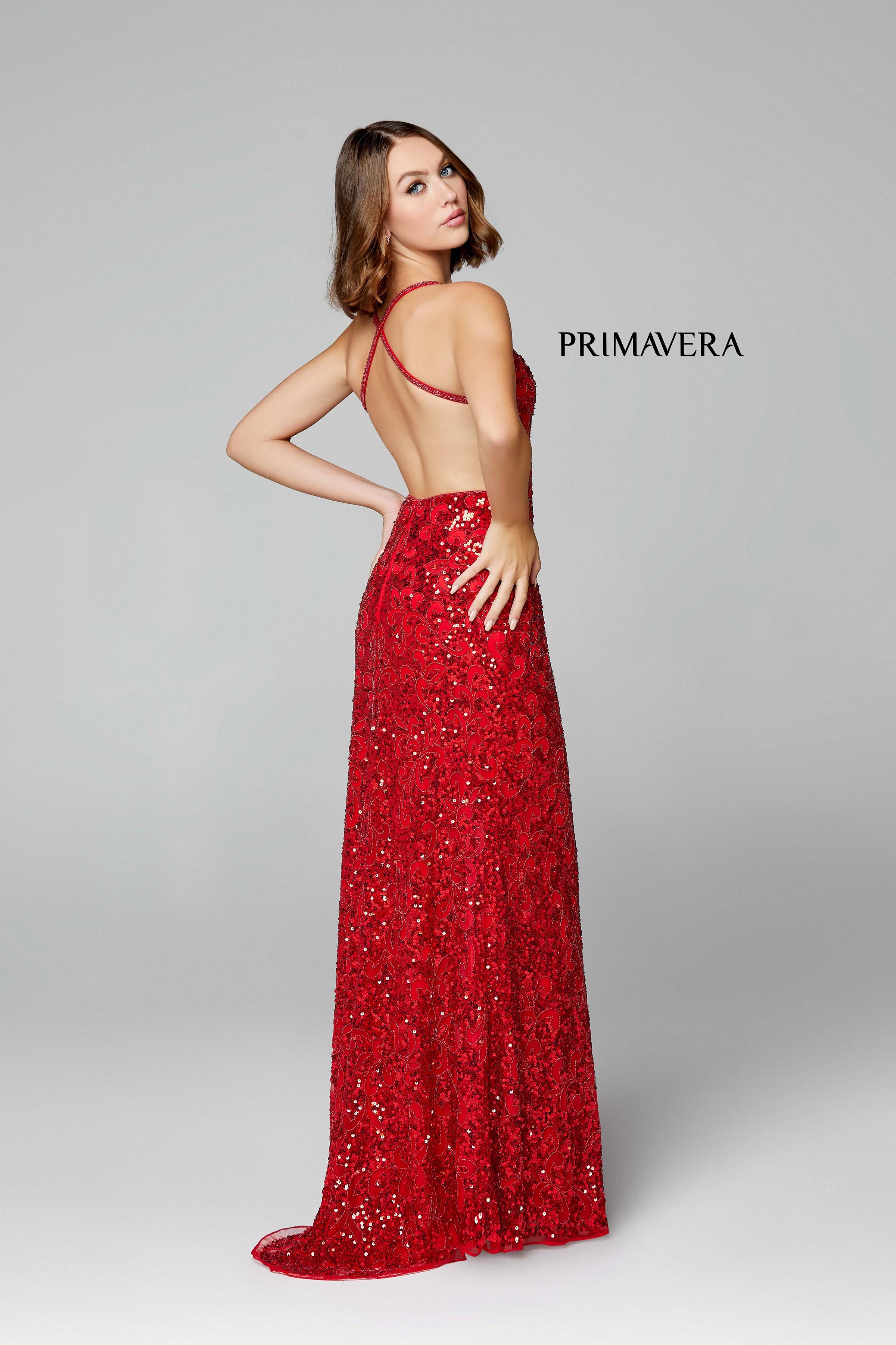 Full Sequin Beaded Dress With V Neckline 01 By Primavera Couture -3295