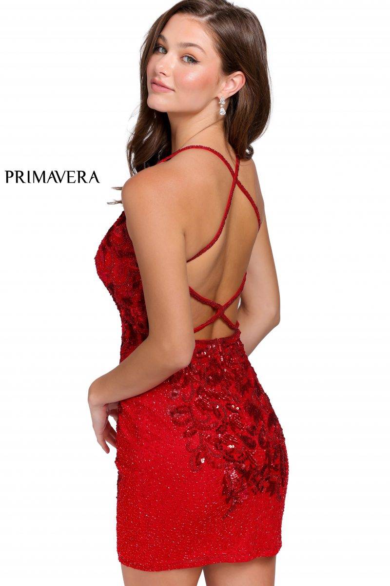 Stunning Plunging V-Neckline Mini Dress By Primavera Couture -3516