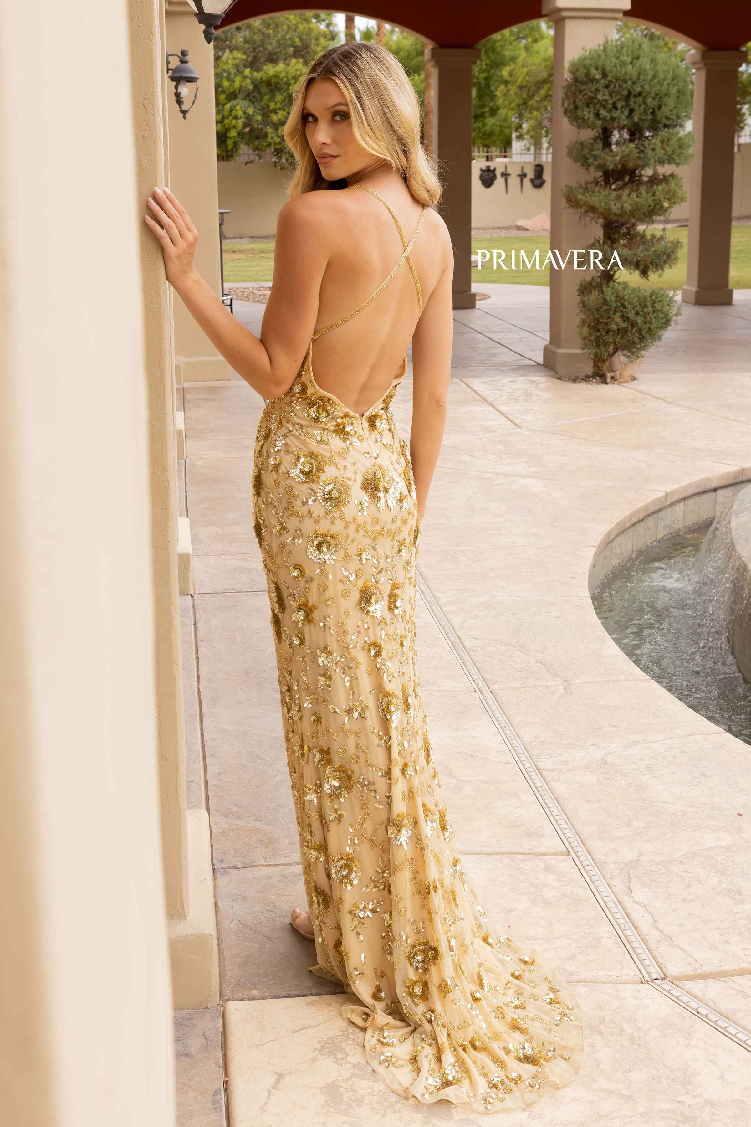 Sleeveless Plunging V-Neck Dress By Primavera Couture -3731