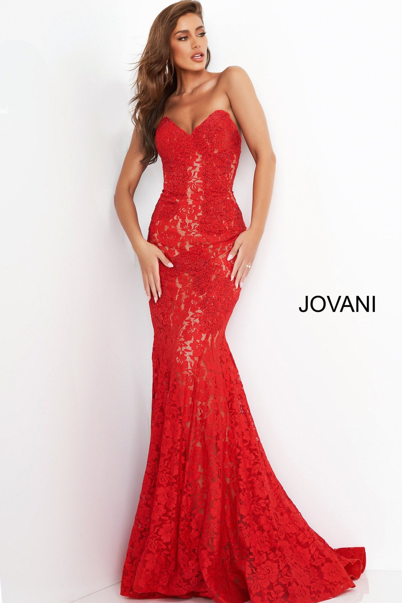 Fitted Strapless Lace Formal Dress By Jovani -37334