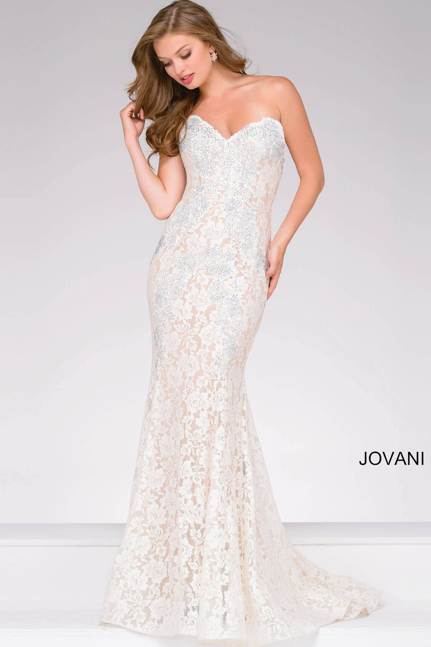 Fitted Strapless Lace Formal Dress By Jovani -37334