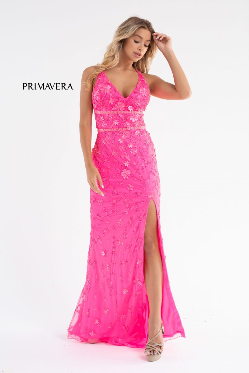 Beaded Floral High Front Slit Gown BY Primavera Couture -3746