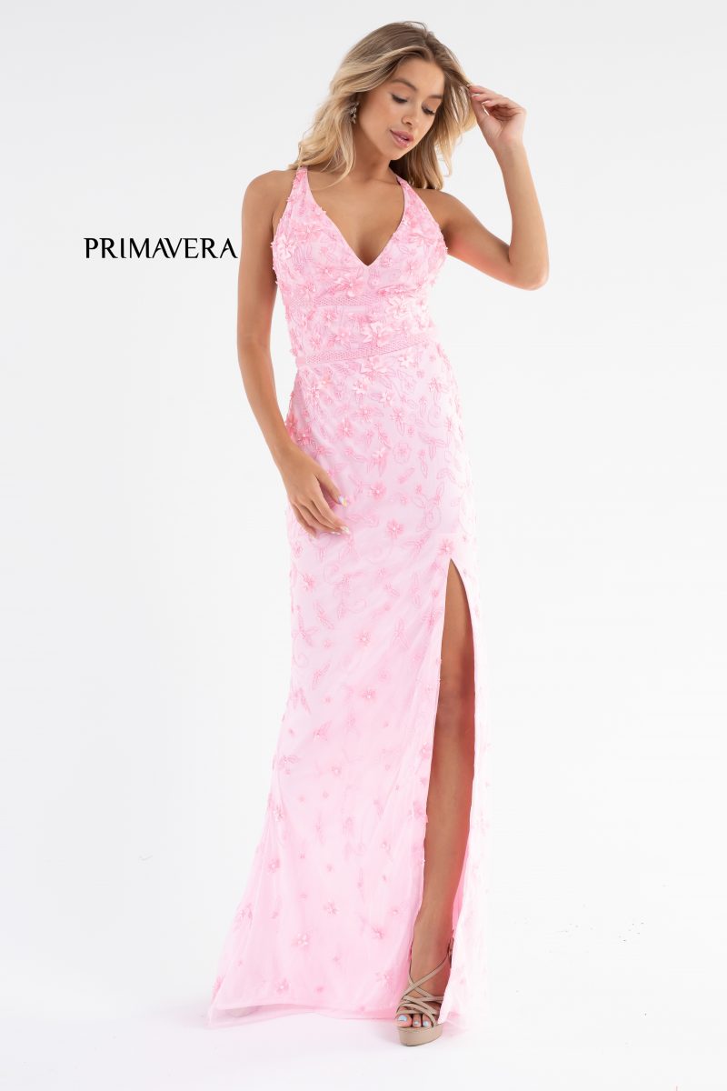 Beaded Floral High Front Slit Gown BY Primavera Couture -3746