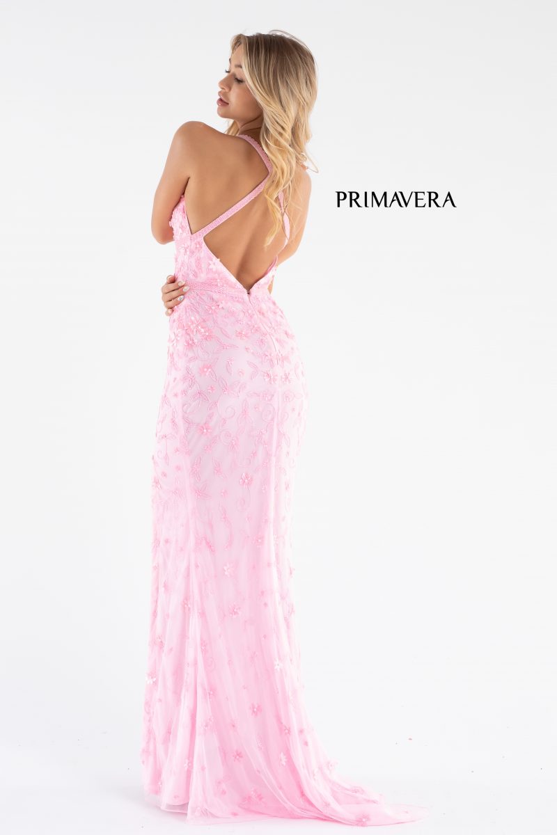 Beaded Floral High Front Slit Gown BY Primavera Couture -3746