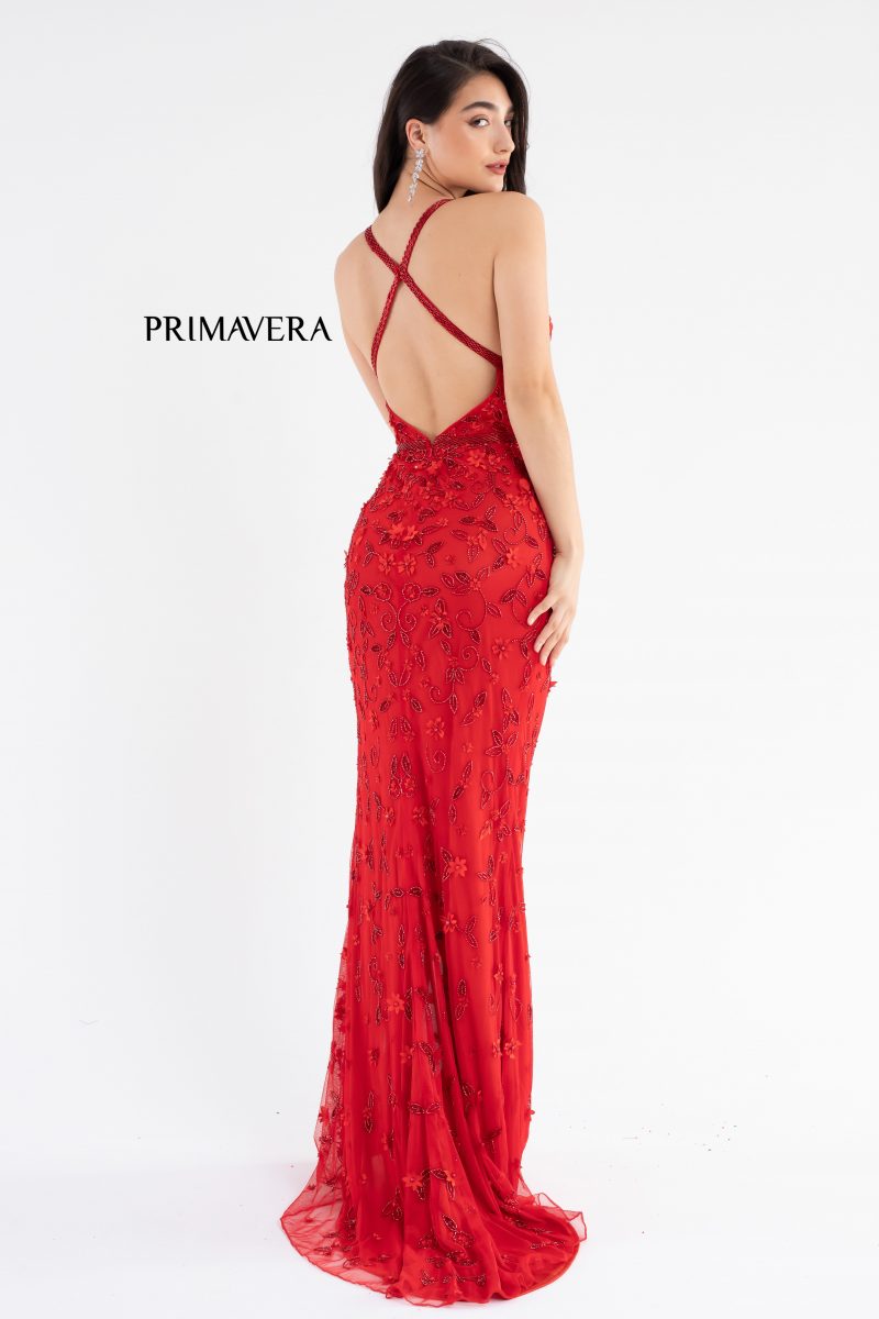 Beaded Floral High Front Slit Gown BY Primavera Couture -3746